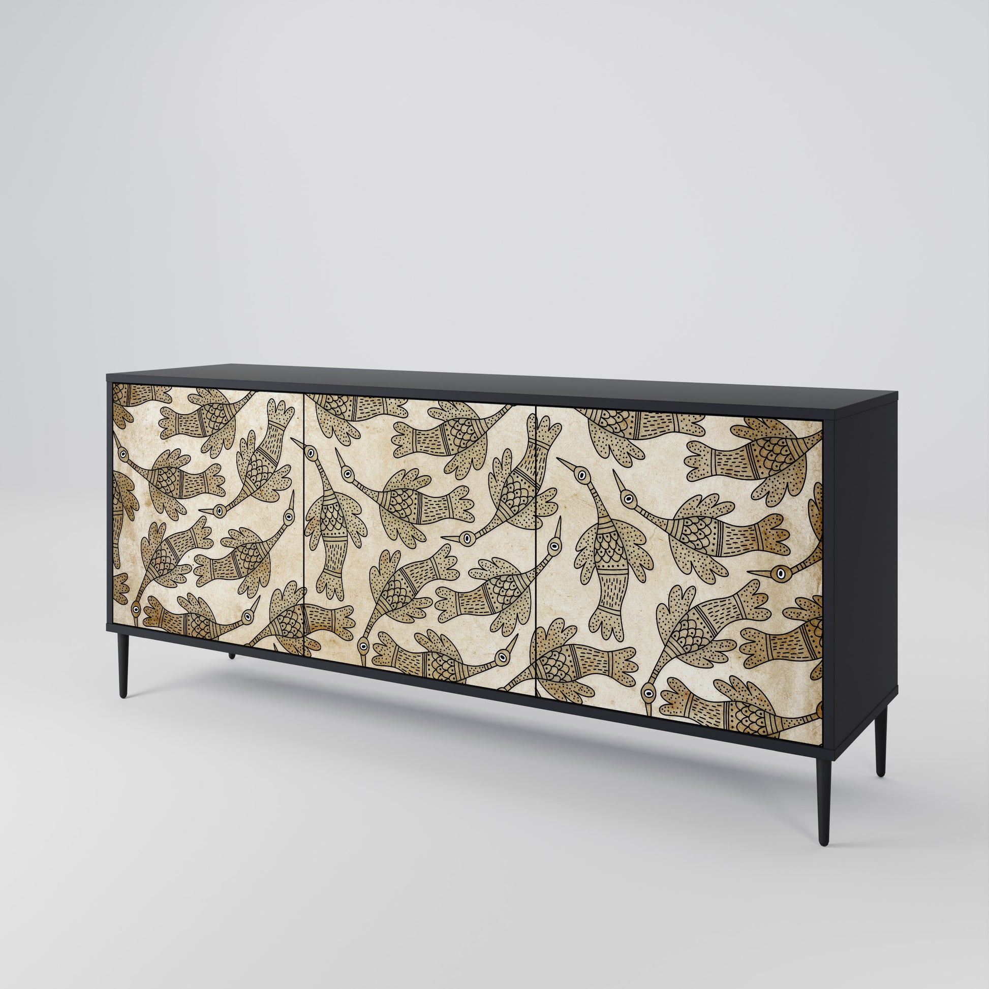 ALMONDINE SONGBIRD 3-Door Sideboard in Black Finish