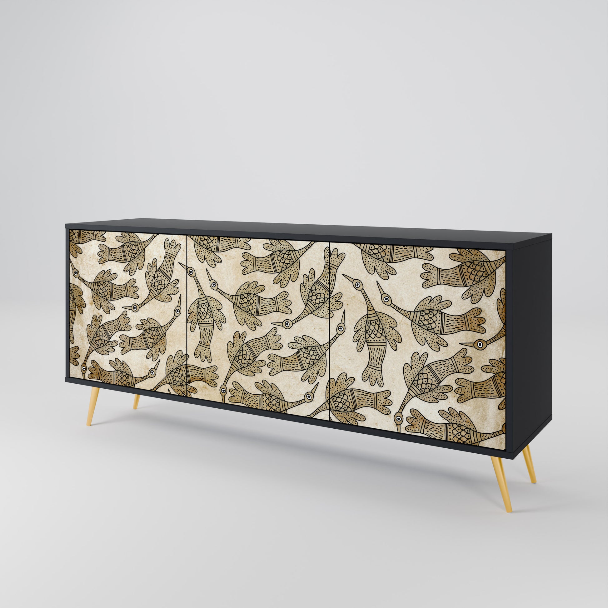 ALMONDINE SONGBIRD 3-Door Sideboard in Black Finish