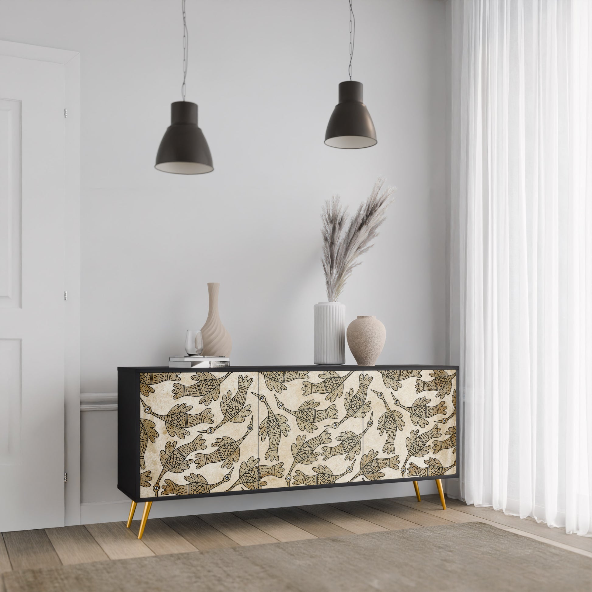ALMONDINE SONGBIRD 3-Door Sideboard in Black Finish