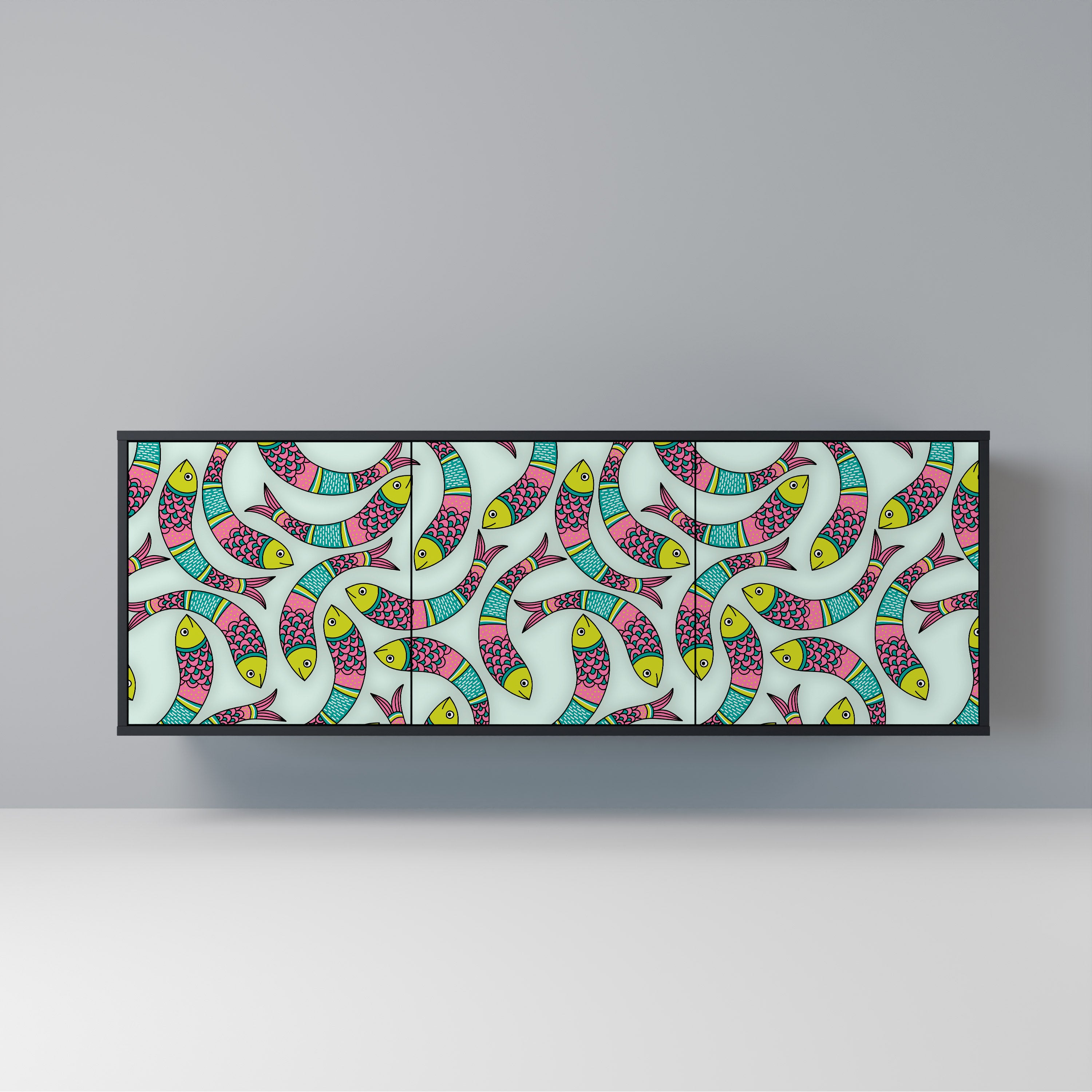 INDIAN FISH 3-Door Sideboard in Black Finish