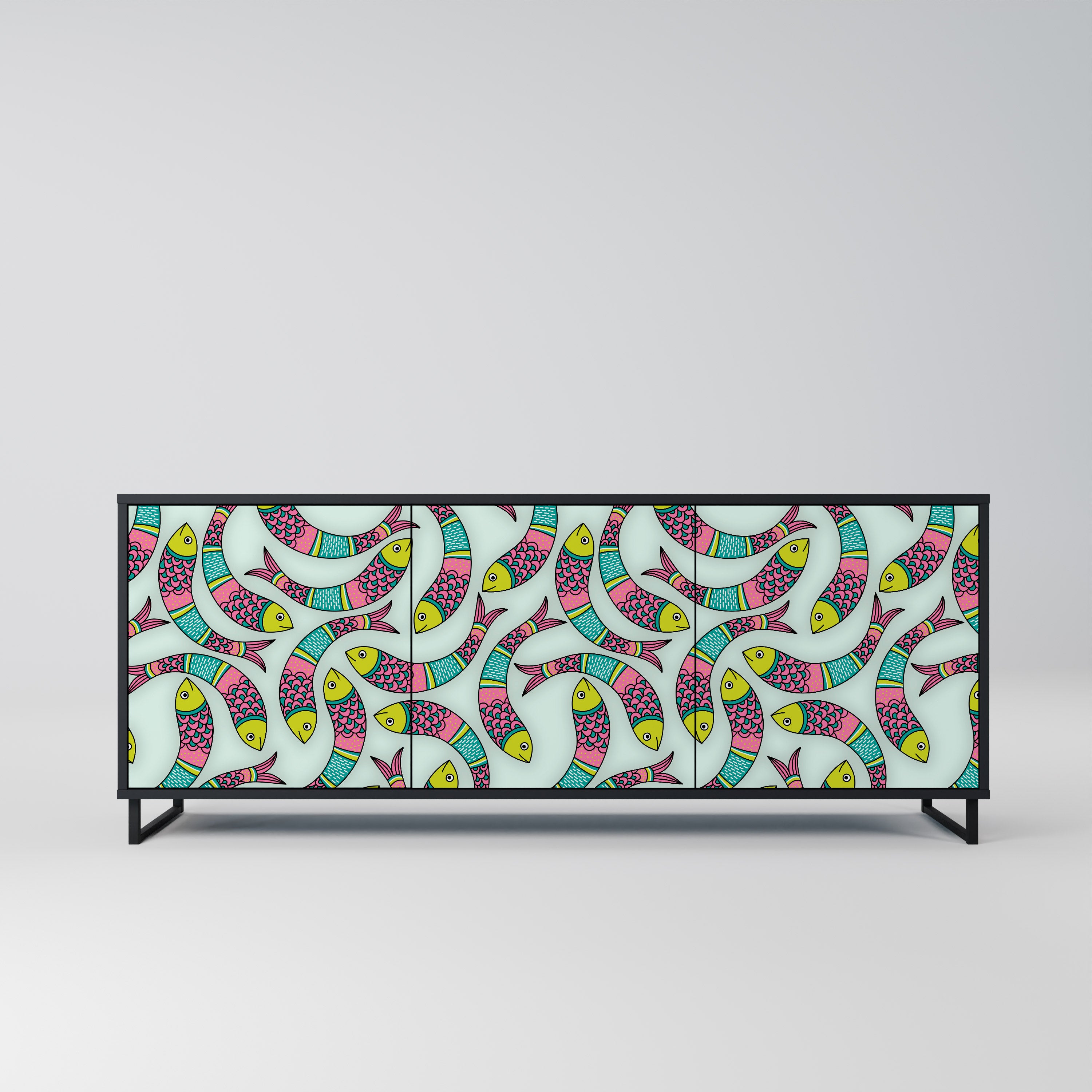 INDIAN FISH 3-Door Sideboard in Black Finish