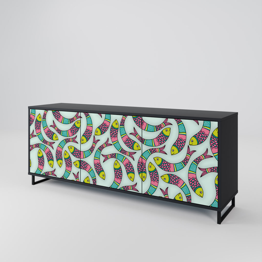 INDIAN FISH 3-Door Sideboard in Black Finish