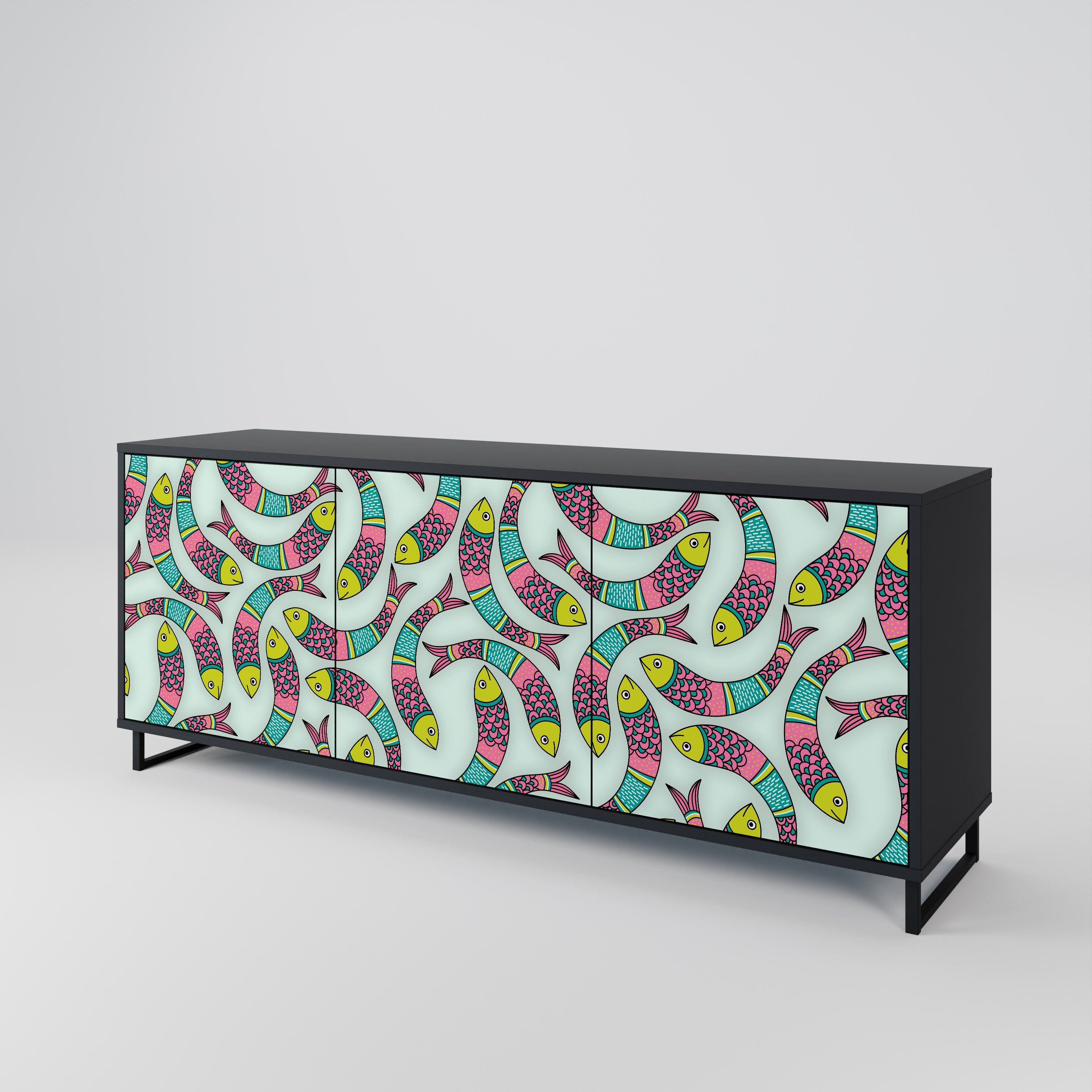 INDIAN FISH 3-Door Sideboard in Black Finish