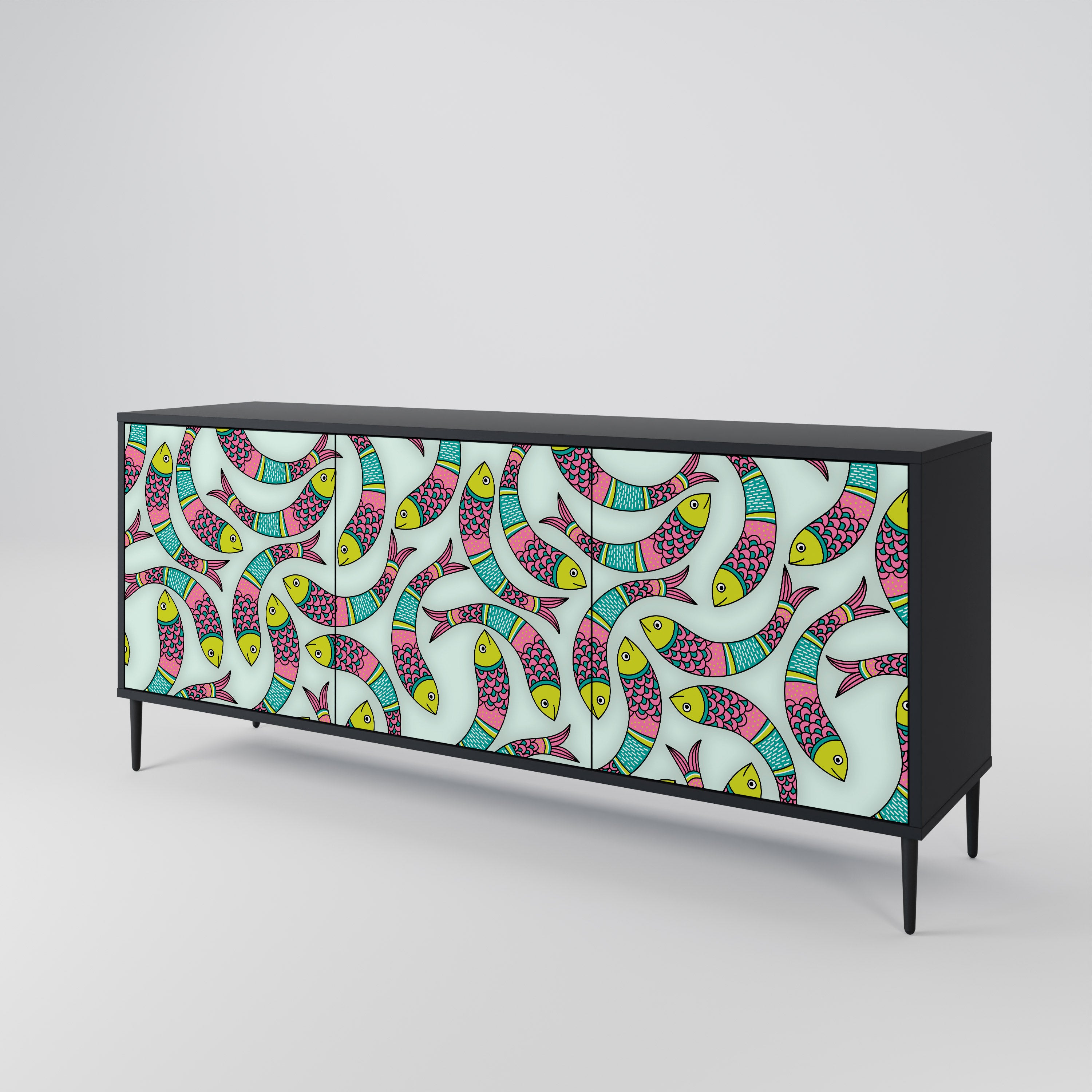INDIAN FISH 3-Door Sideboard in Black Finish