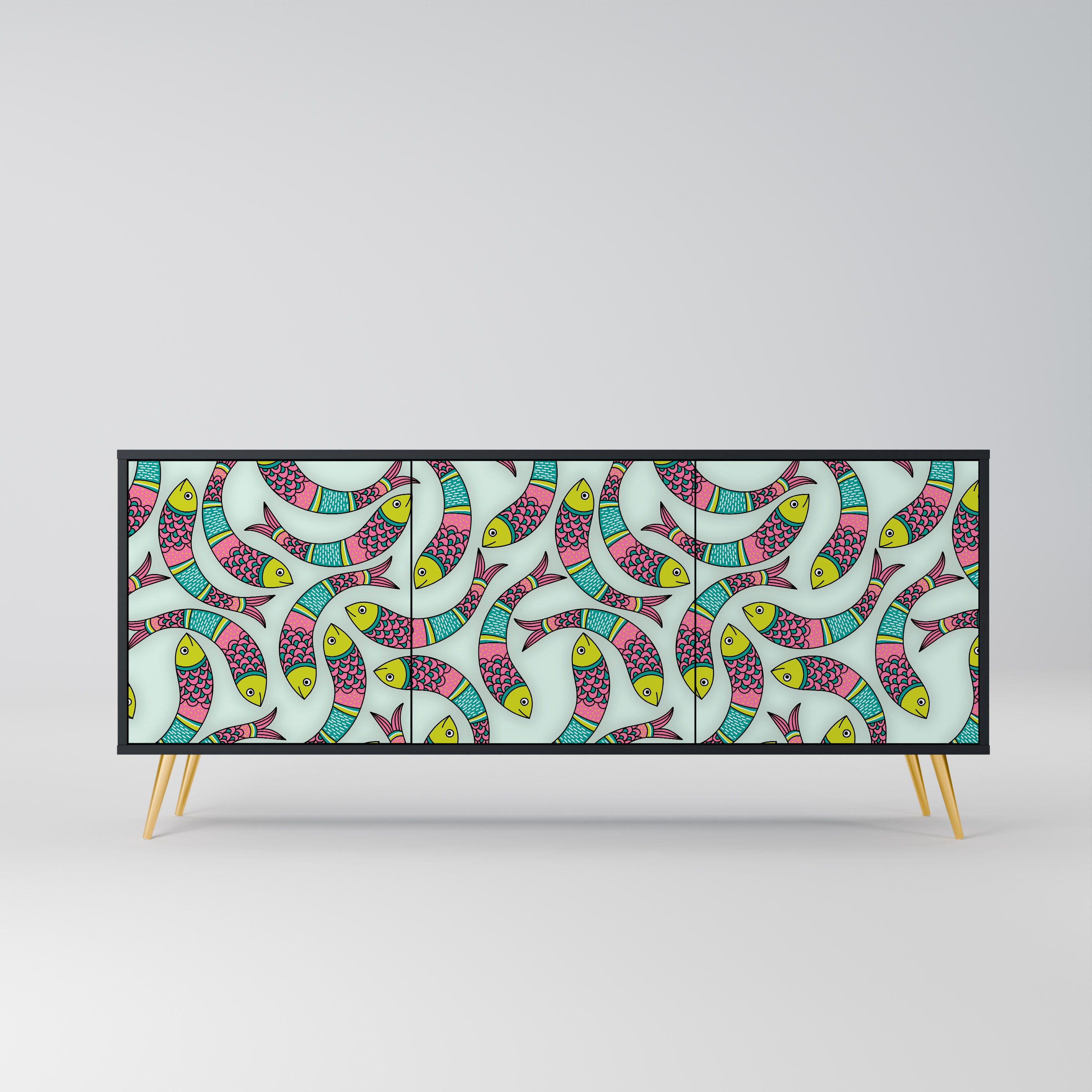 INDIAN FISH 3-Door Sideboard in Black Finish