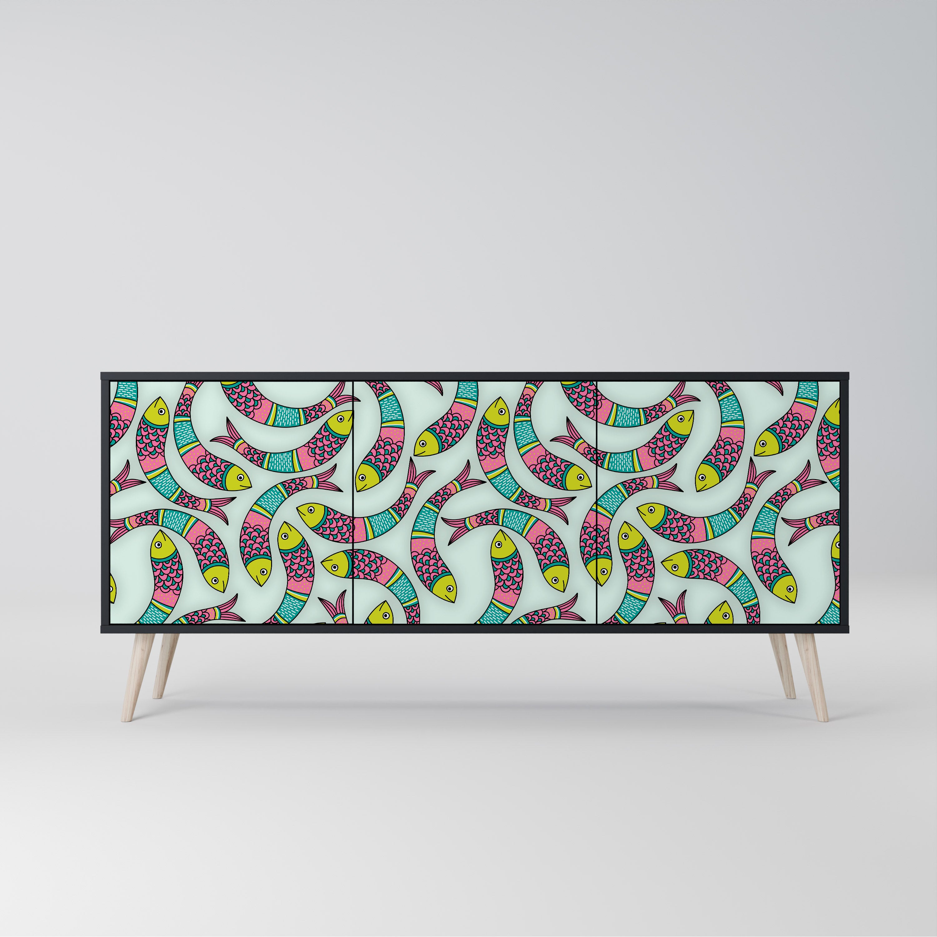 INDIAN FISH 3-Door Sideboard in Black Finish