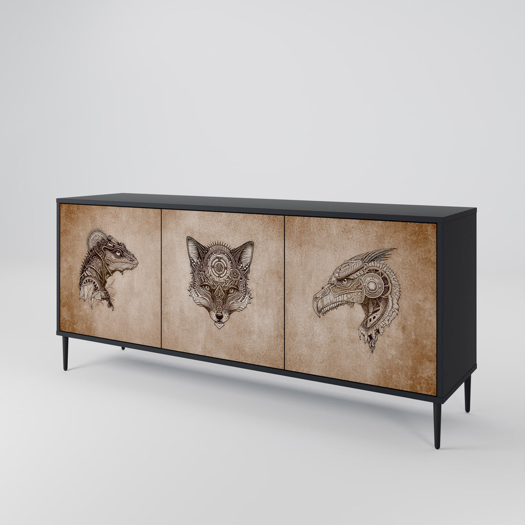 STEAMPUNK CLAN 3-Door Sideboard in Black Finish