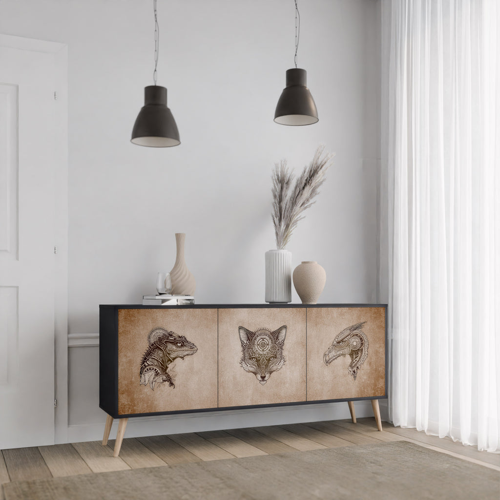 STEAMPUNK CLAN 3-Door Sideboard in Black Finish