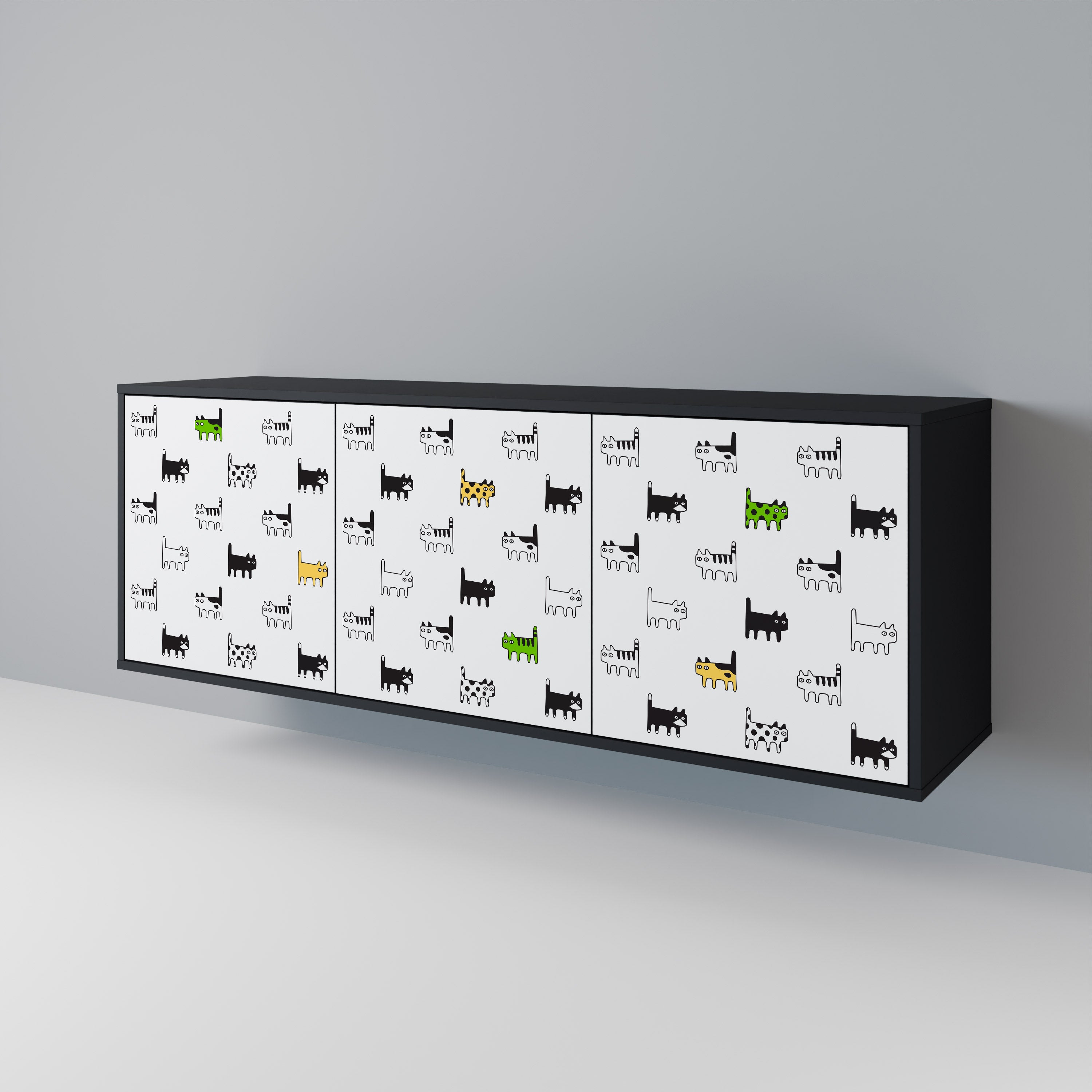 CATS COMPILATION 3-Door Sideboard in Black Finish