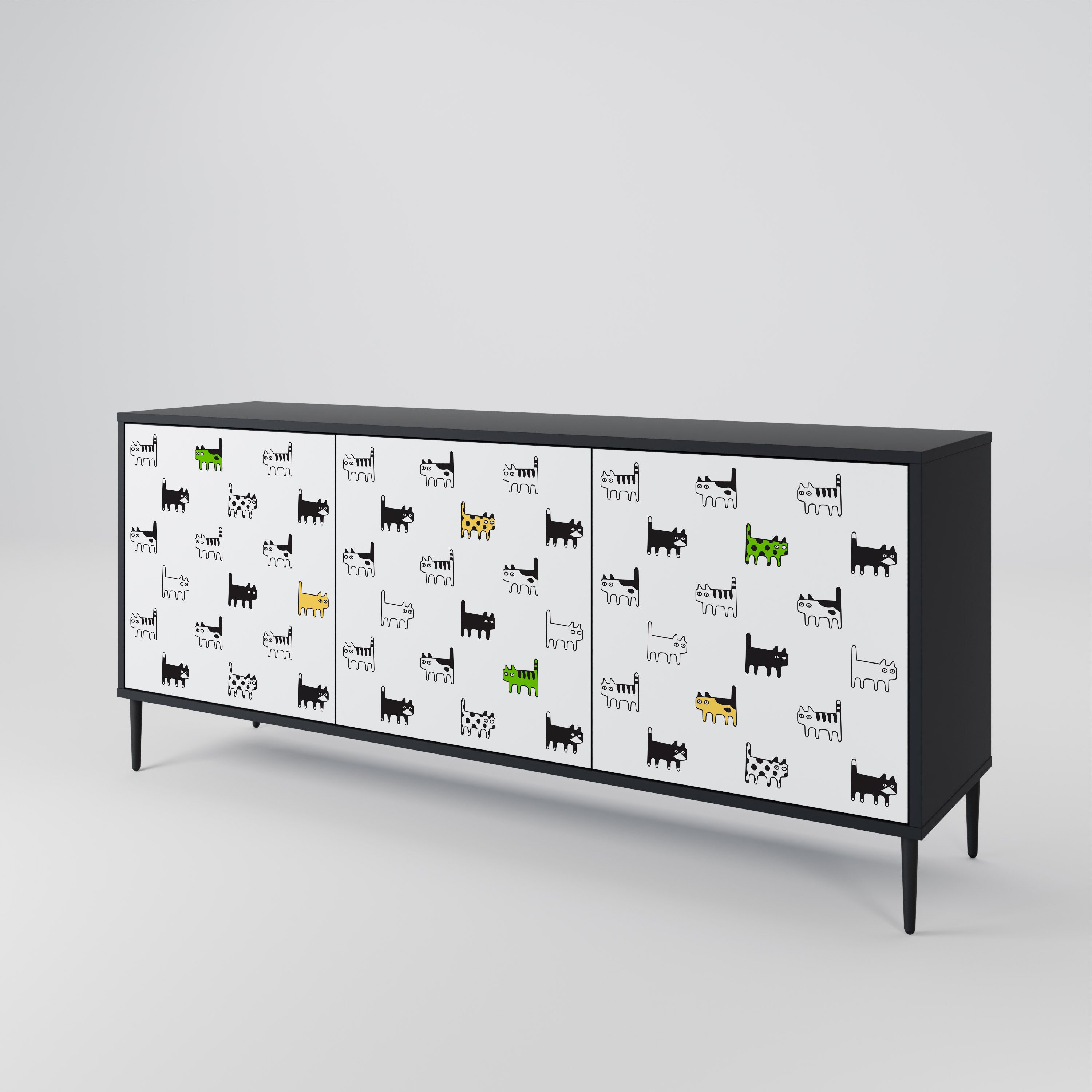 CATS COMPILATION 3-Door Sideboard in Black Finish