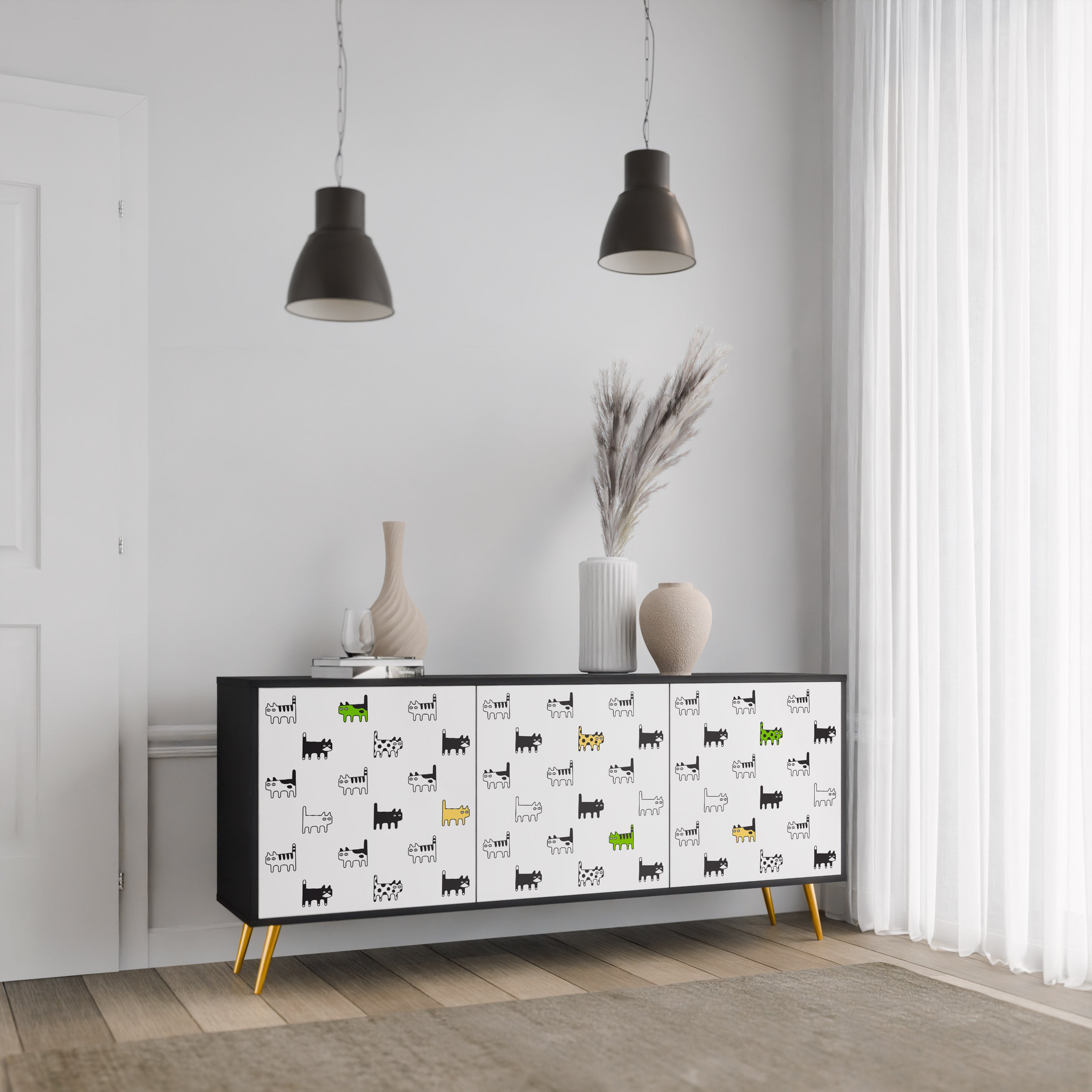 CATS COMPILATION 3-Door Sideboard in Black Finish