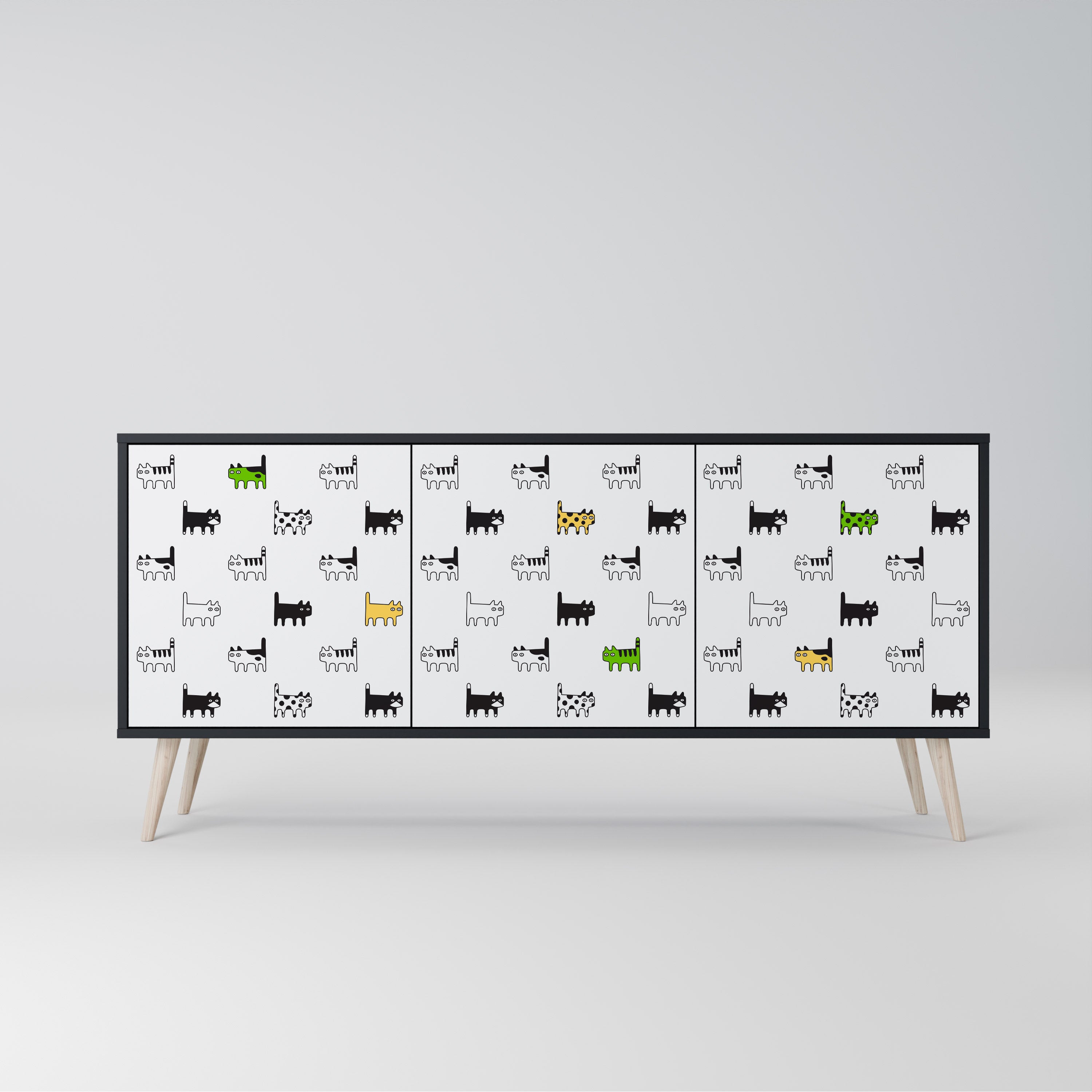CATS COMPILATION 3-Door Sideboard in Black Finish