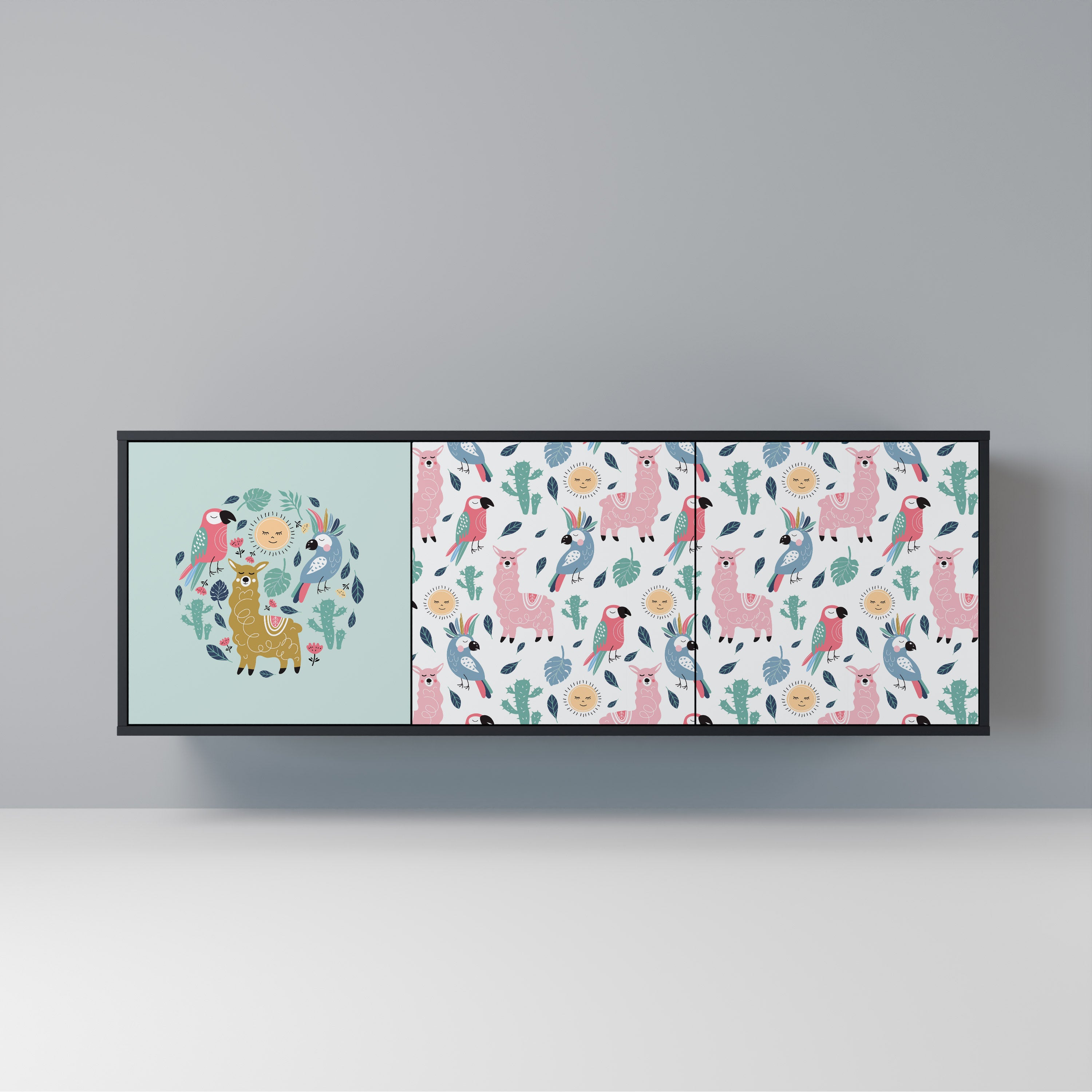 COLORFUL ALPACAS 3-Door Sideboard in Black Finish