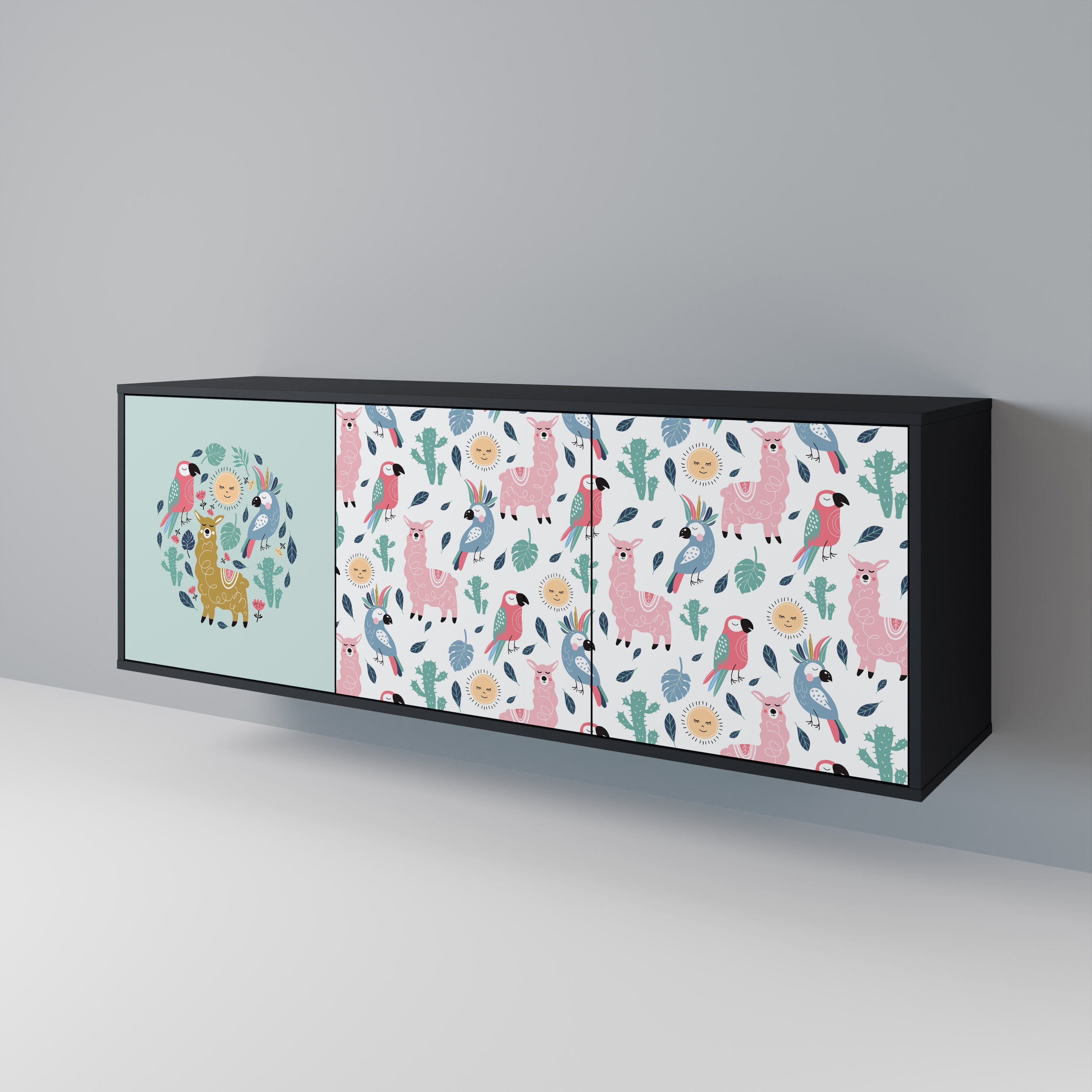 COLORFUL ALPACAS 3-Door Sideboard in Black Finish