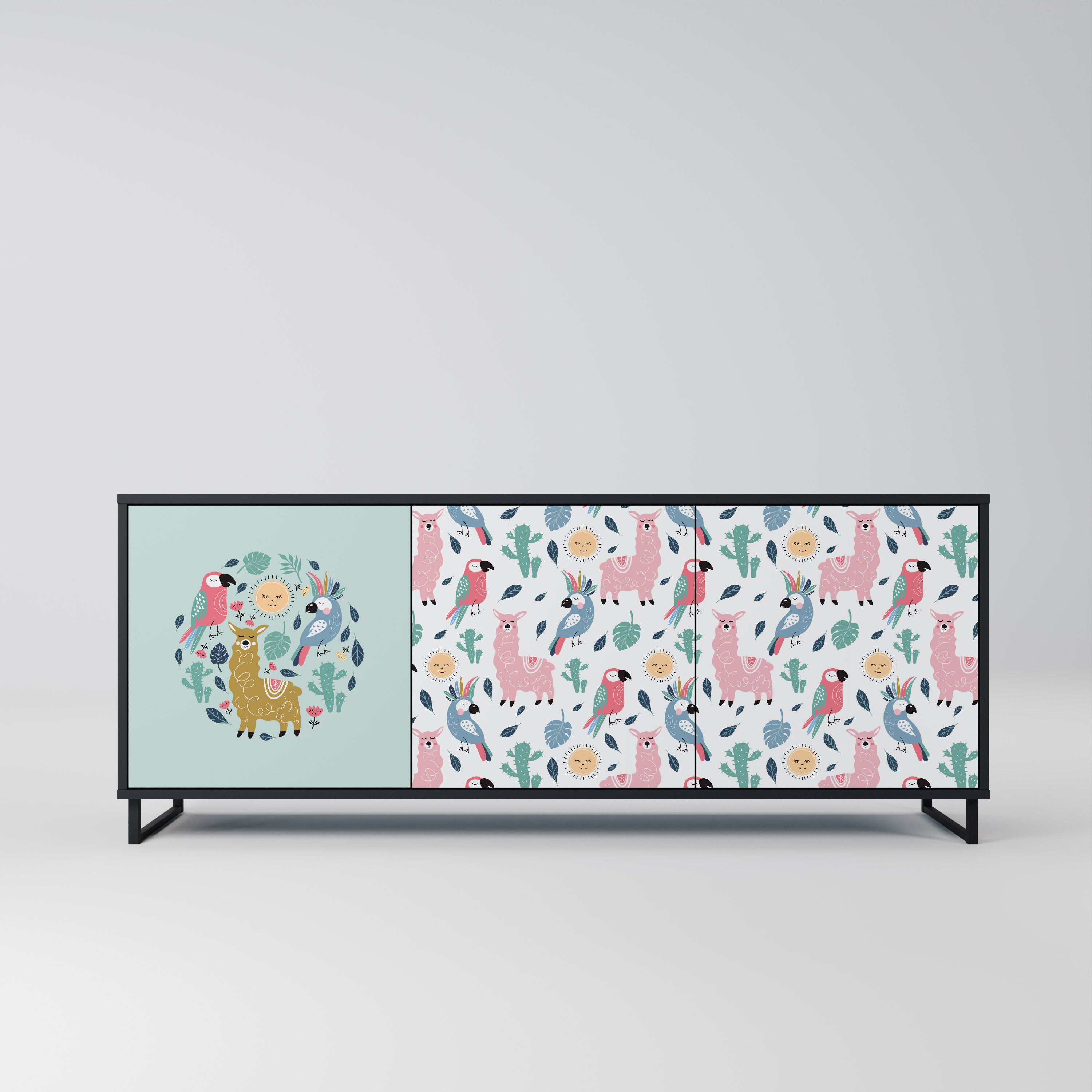 COLORFUL ALPACAS 3-Door Sideboard in Black Finish