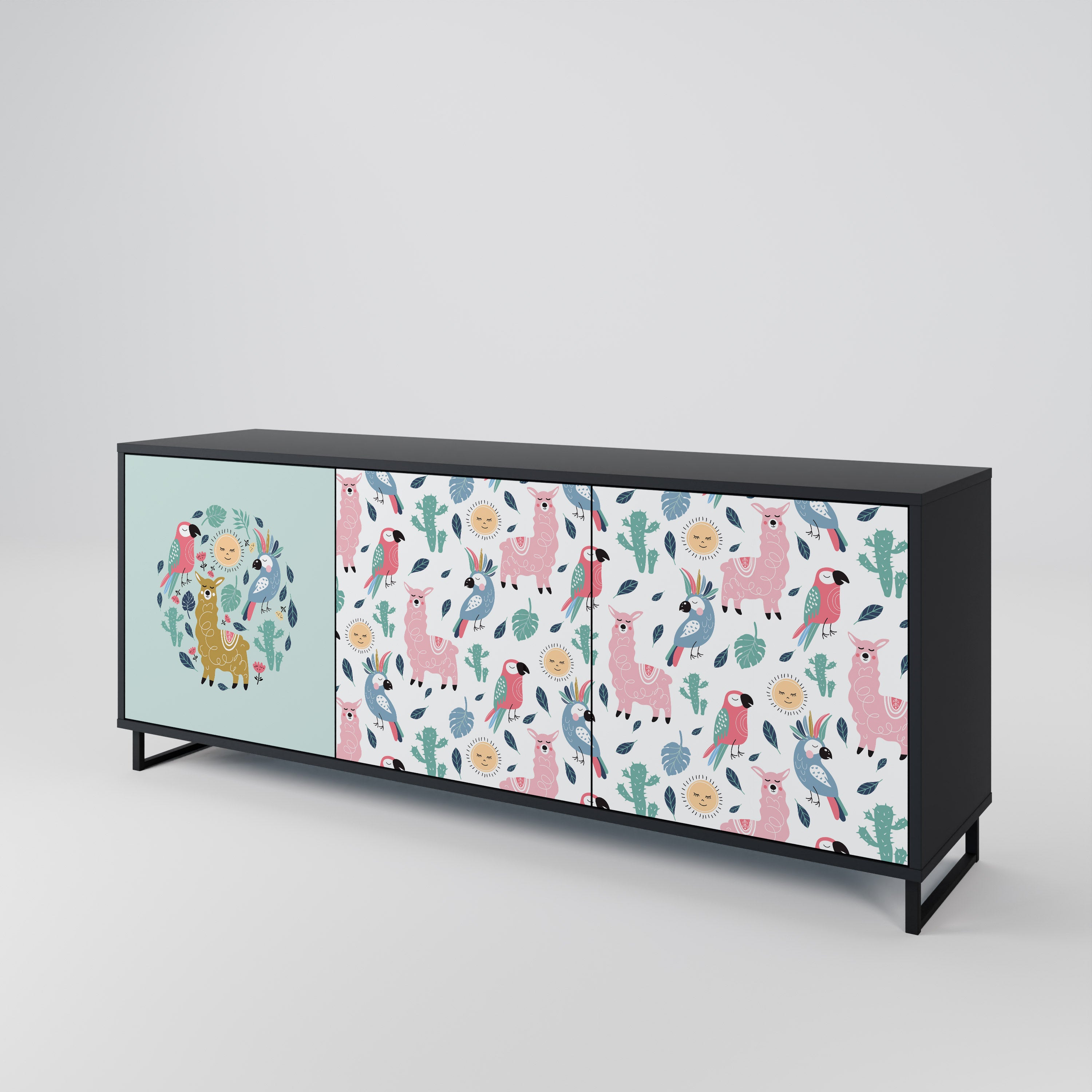 COLORFUL ALPACAS 3-Door Sideboard in Black Finish