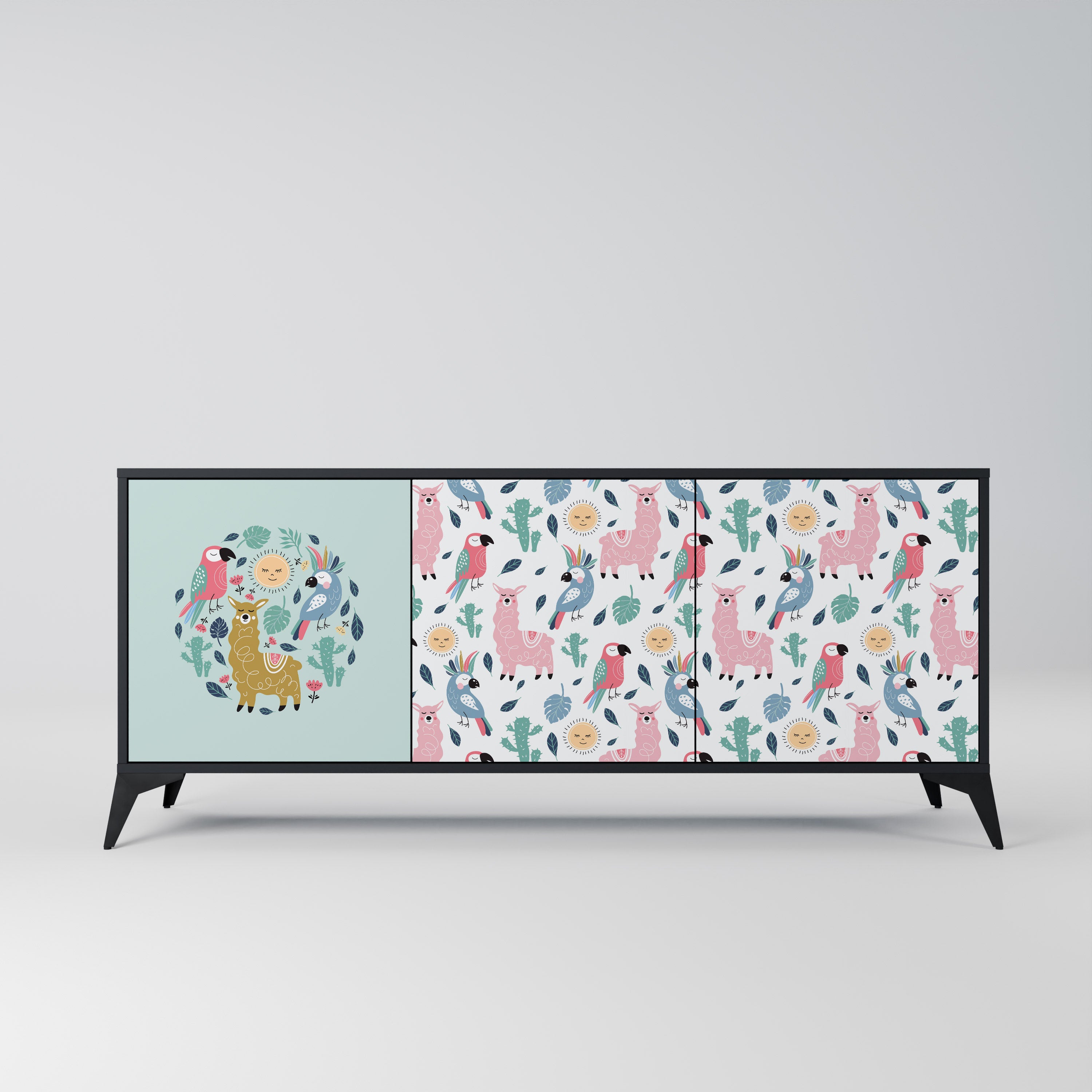 COLORFUL ALPACAS 3-Door Sideboard in Black Finish