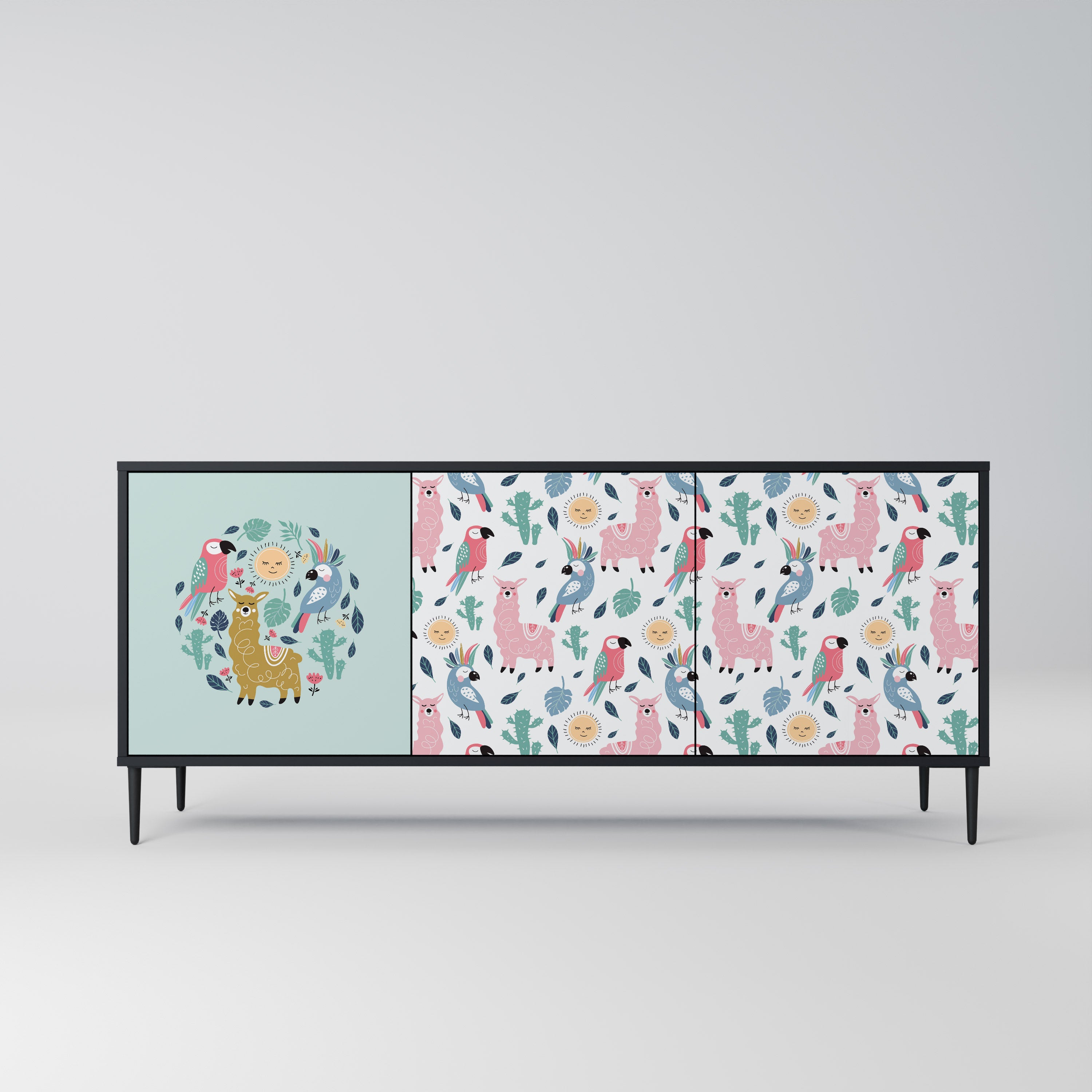 COLORFUL ALPACAS 3-Door Sideboard in Black Finish
