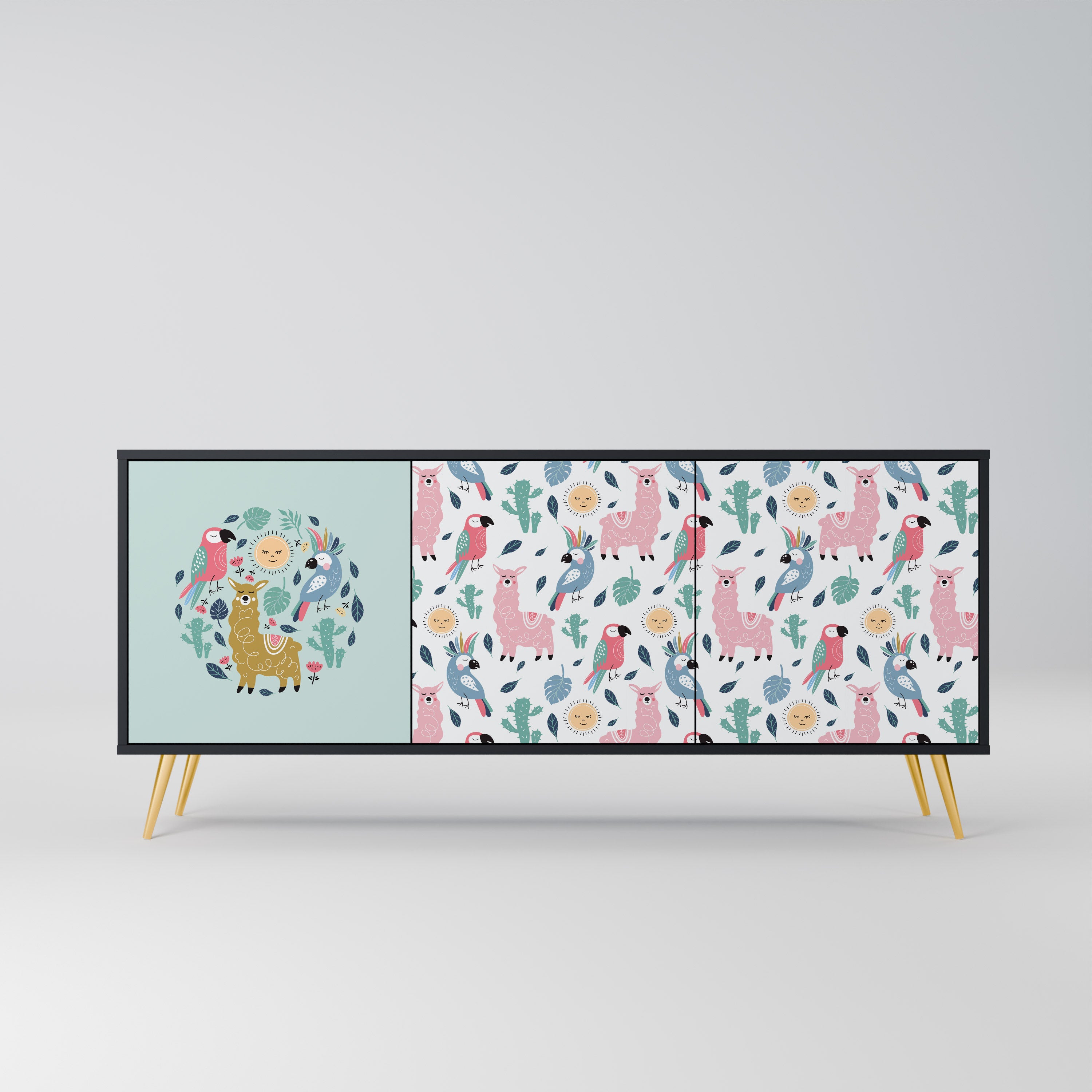 COLORFUL ALPACAS 3-Door Sideboard in Black Finish