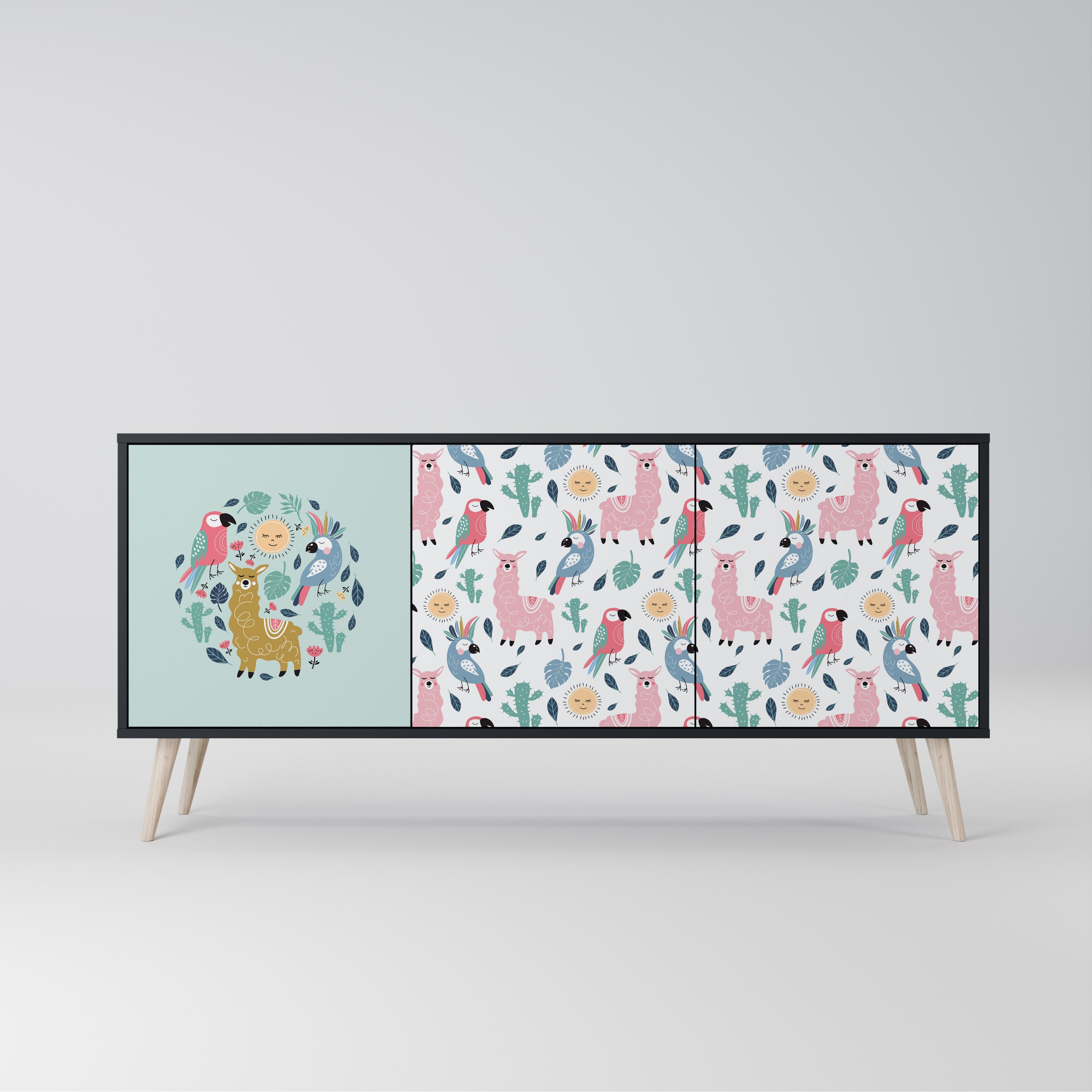 COLORFUL ALPACAS 3-Door Sideboard in Black Finish