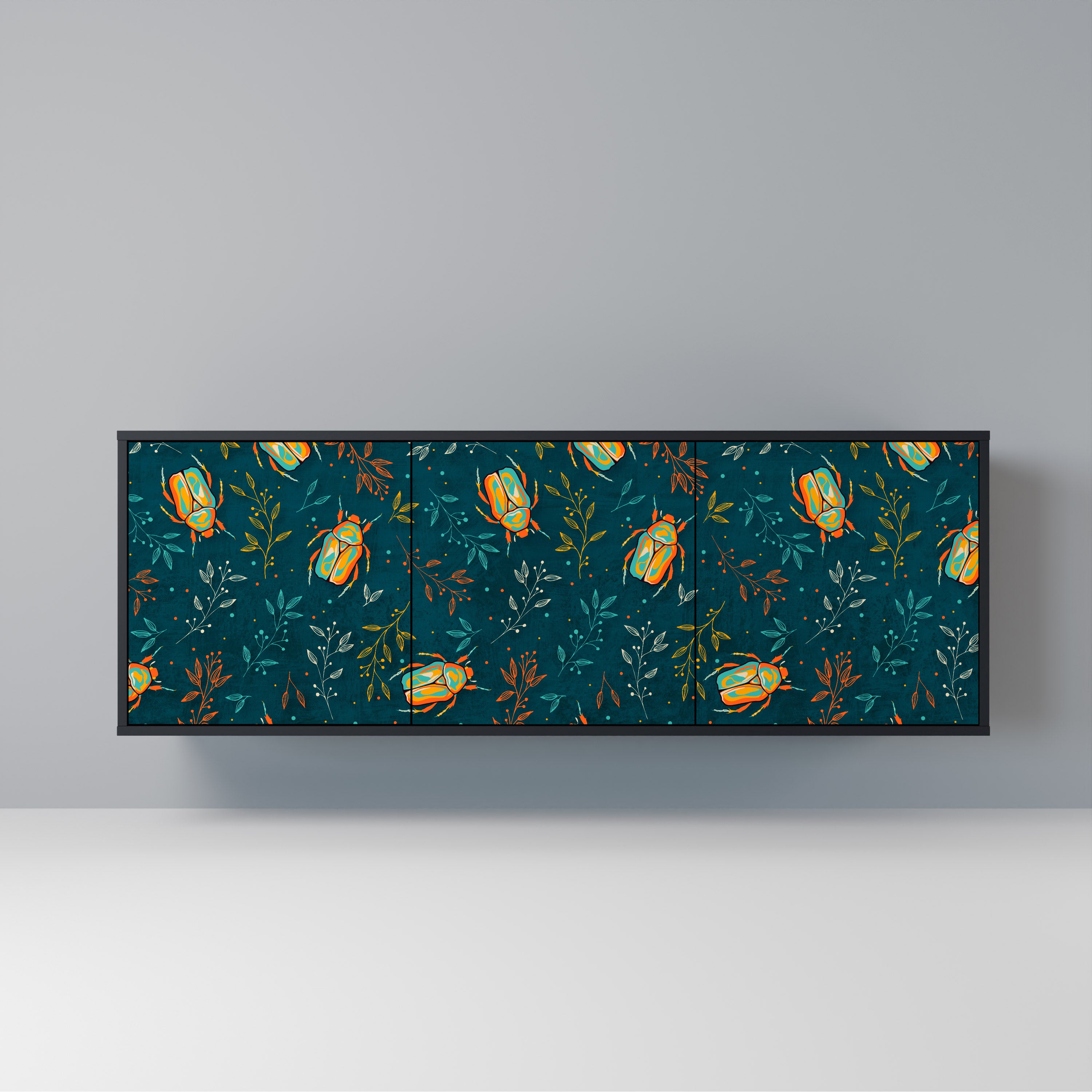 AUTUMN INSECTS 3-Door Sideboard in Black Finish