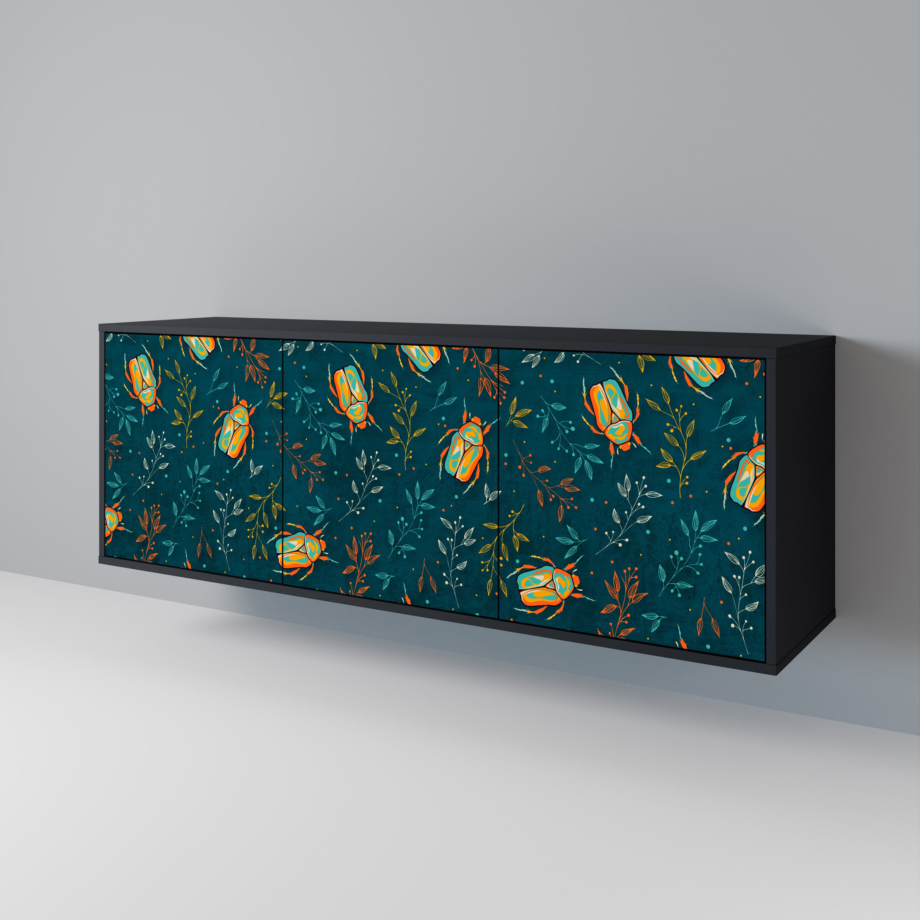 AUTUMN INSECTS 3-Door Sideboard in Black Finish