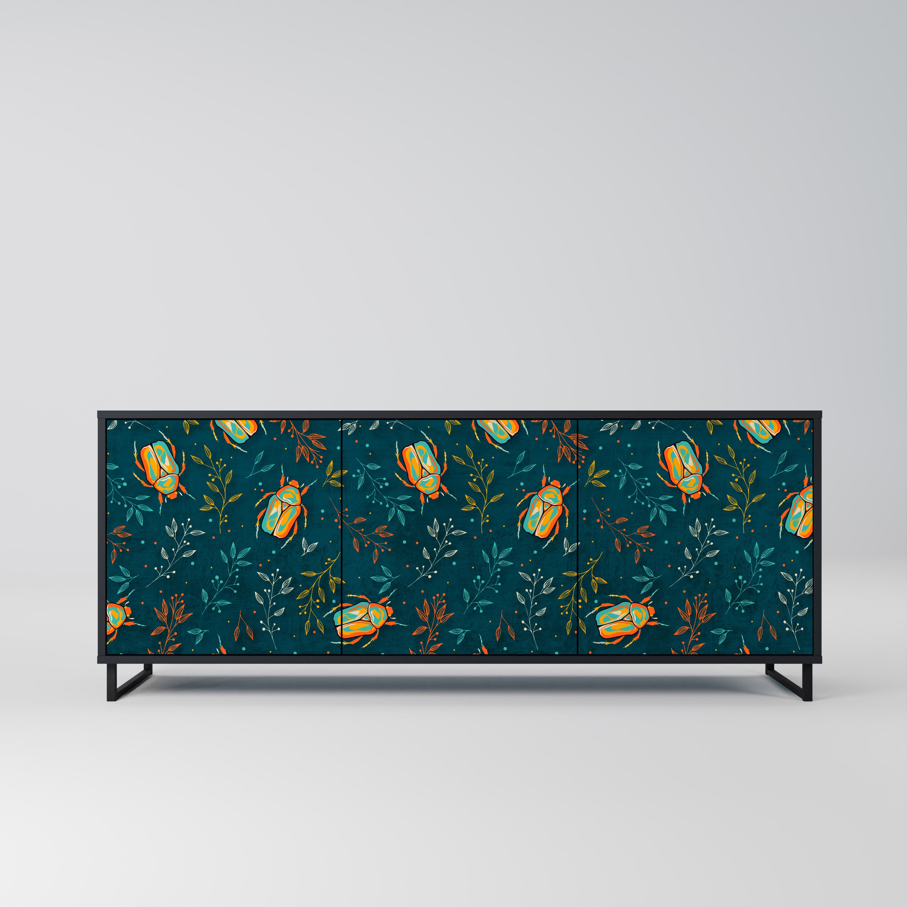 AUTUMN INSECTS 3-Door Sideboard in Black Finish