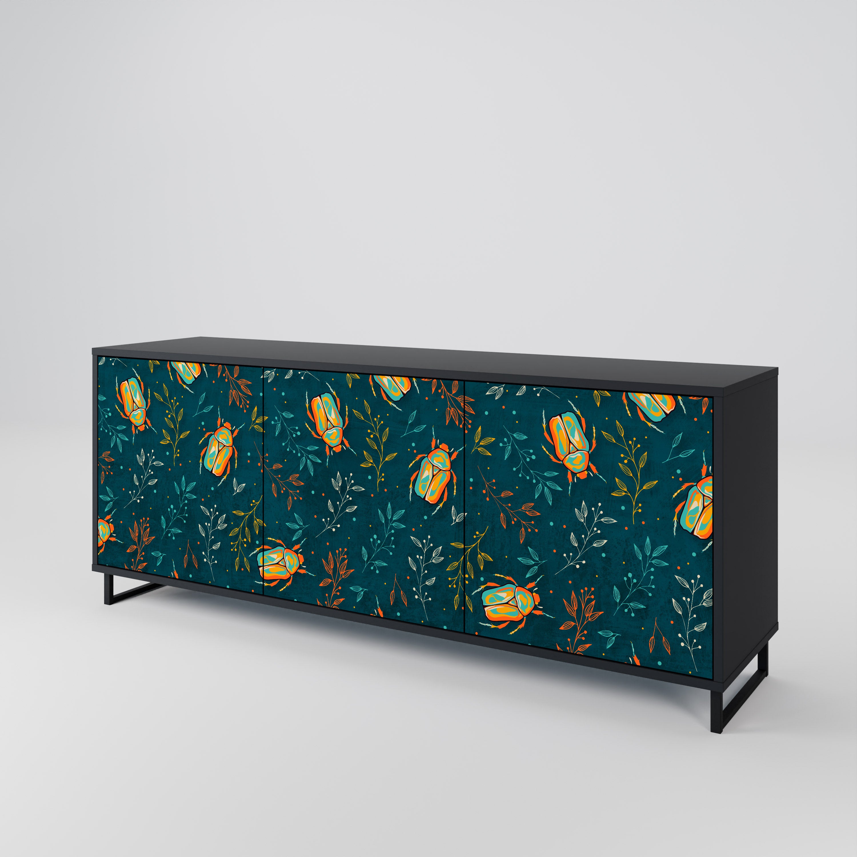 AUTUMN INSECTS 3-Door Sideboard in Black Finish