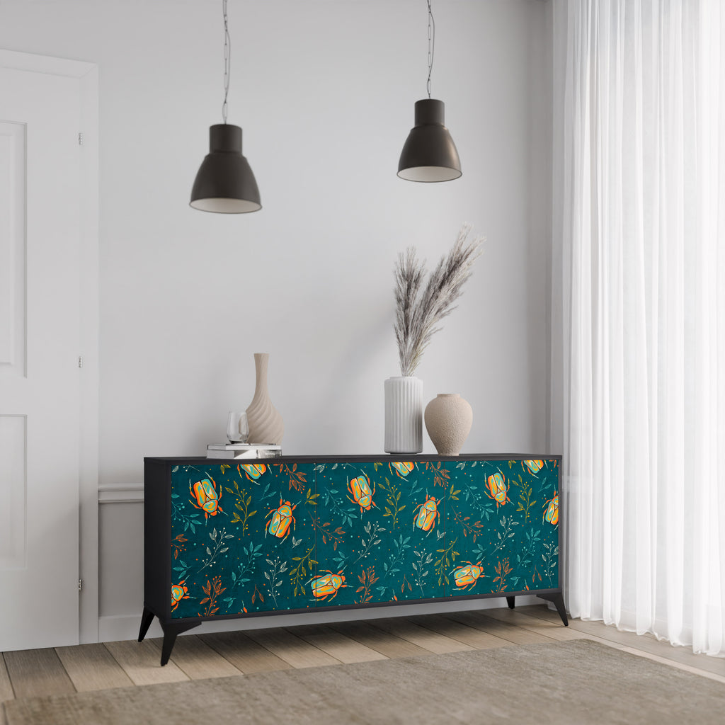 AUTUMN INSECTS 3-Door Sideboard in Black Finish