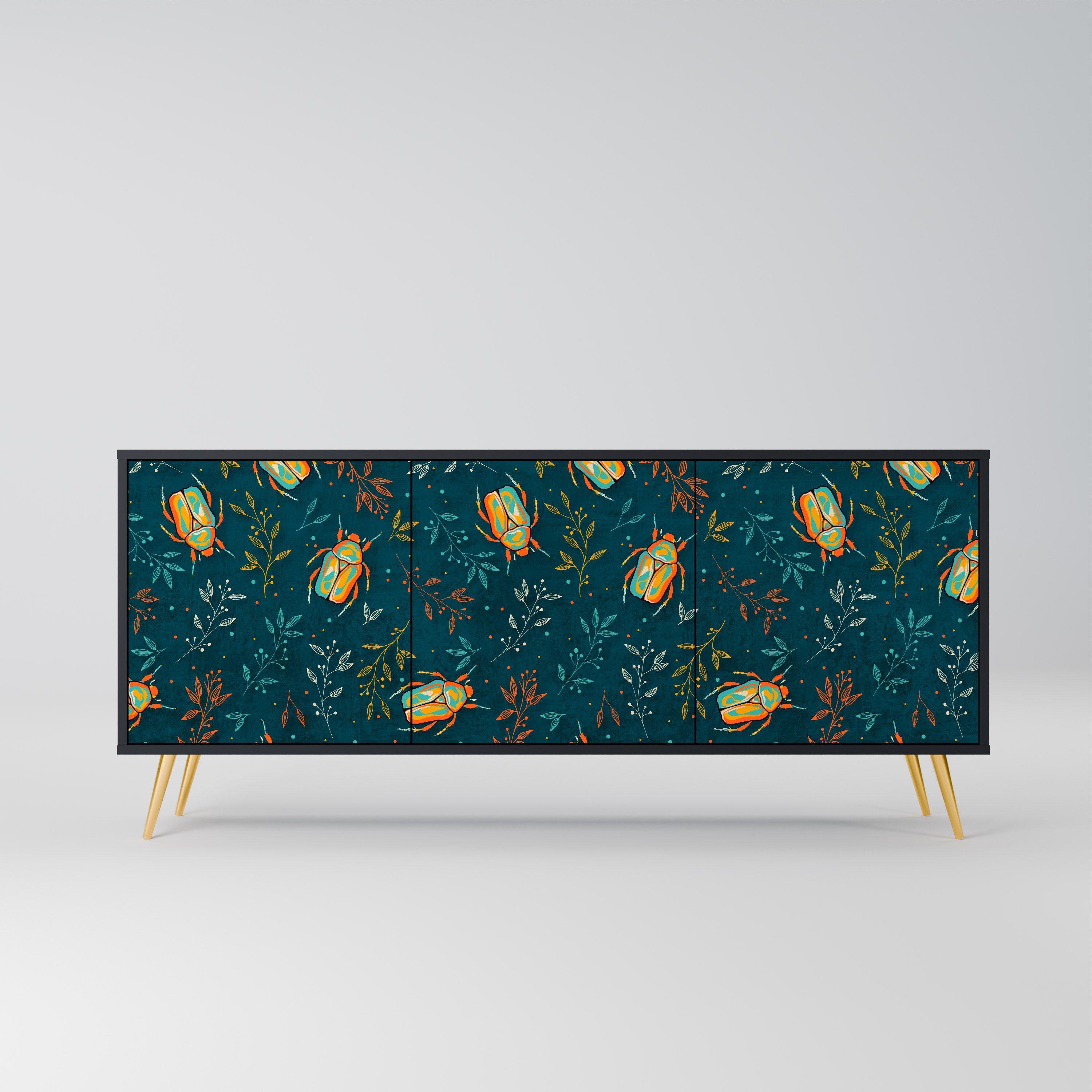 AUTUMN INSECTS 3-Door Sideboard in Black Finish