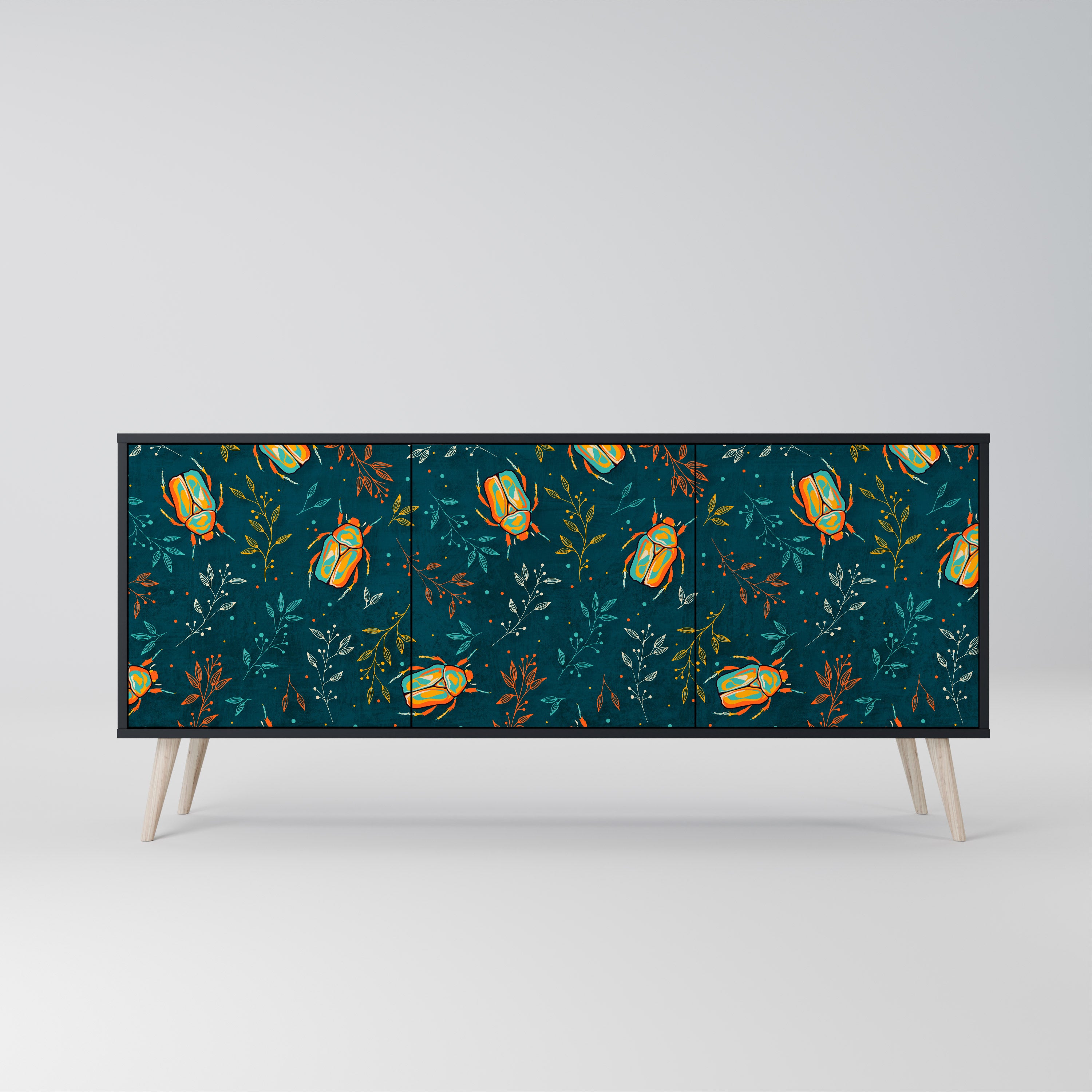 AUTUMN INSECTS 3-Door Sideboard in Black Finish