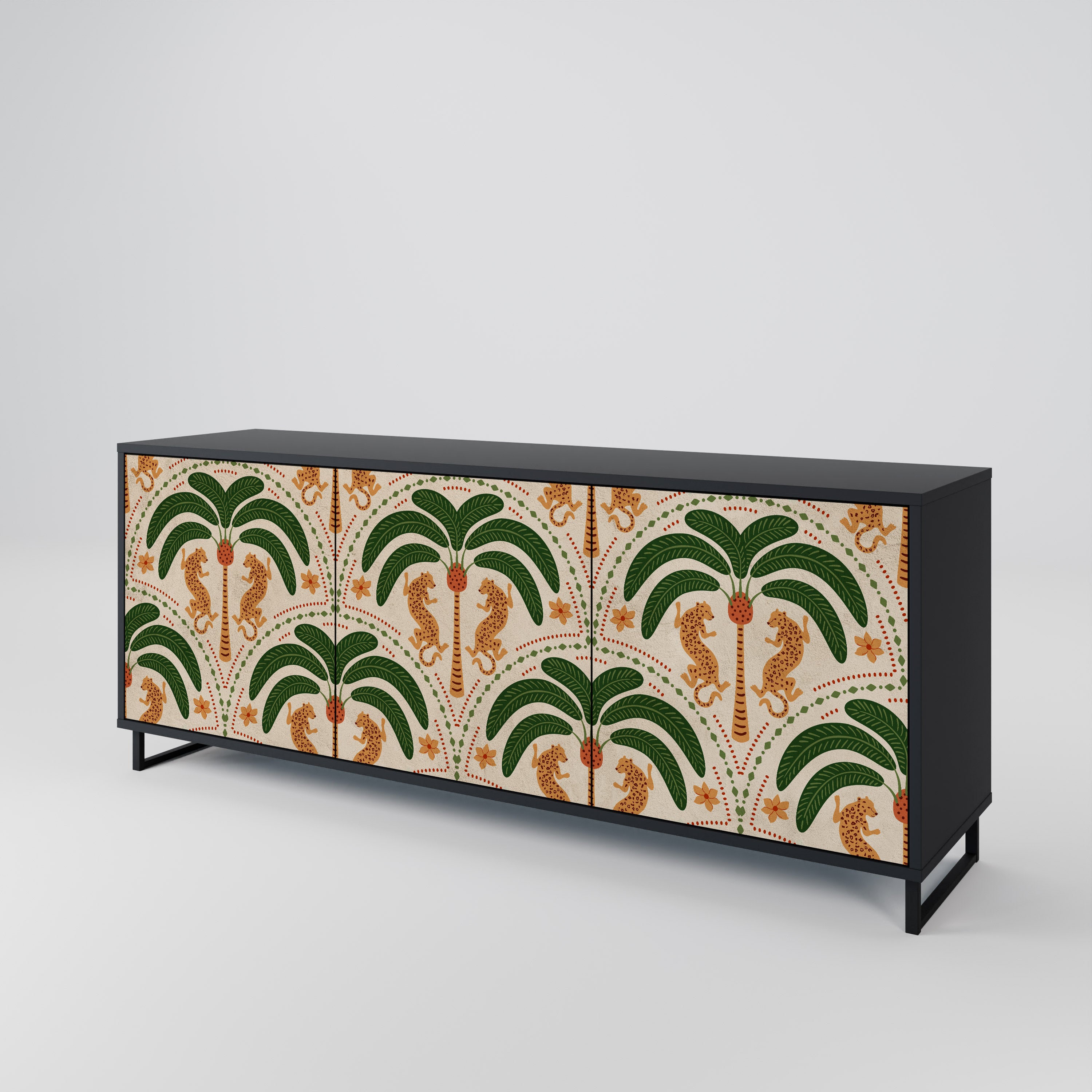 DANCING PREDATORS 3-Door Sideboard in Black Finish