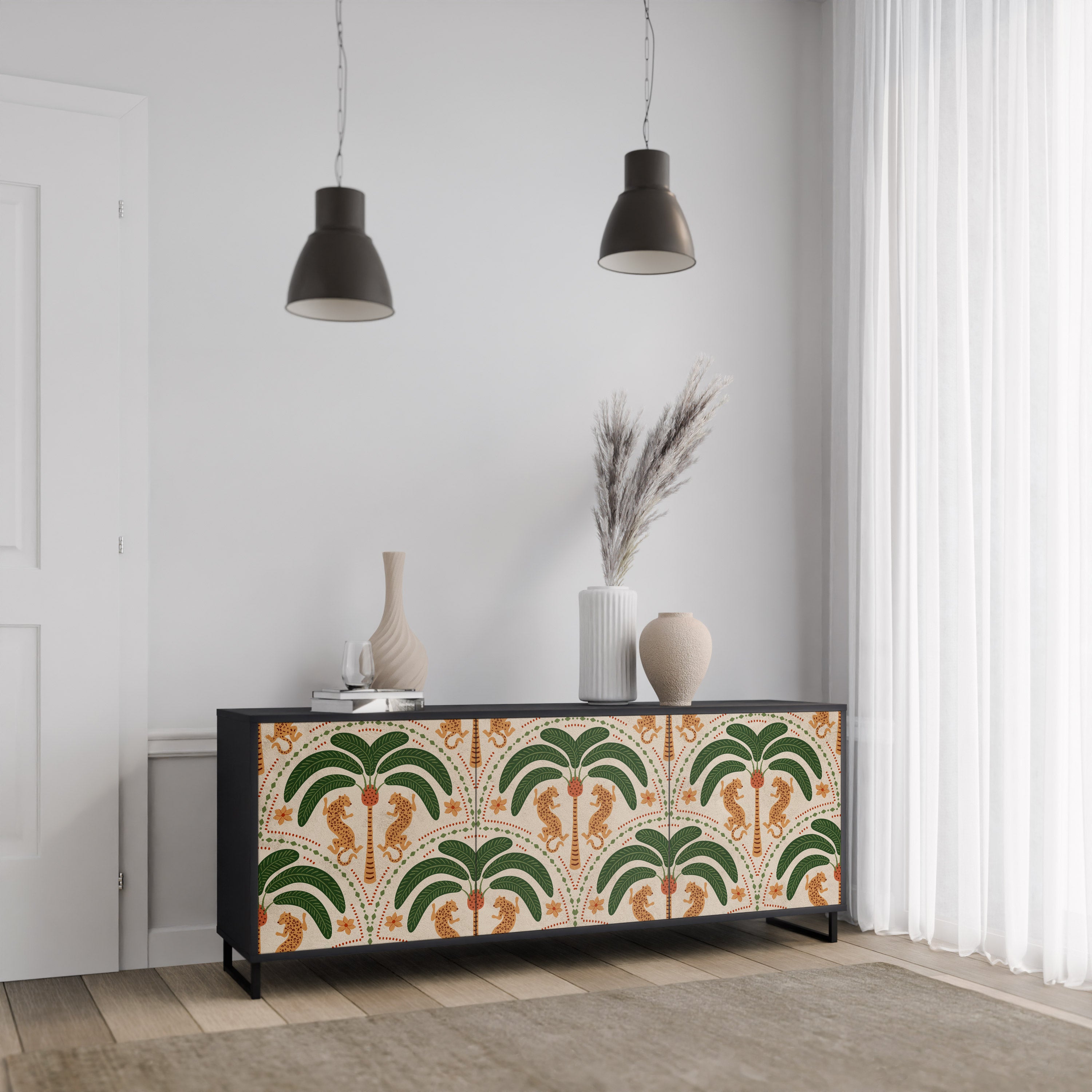 DANCING PREDATORS 3-Door Sideboard in Black Finish
