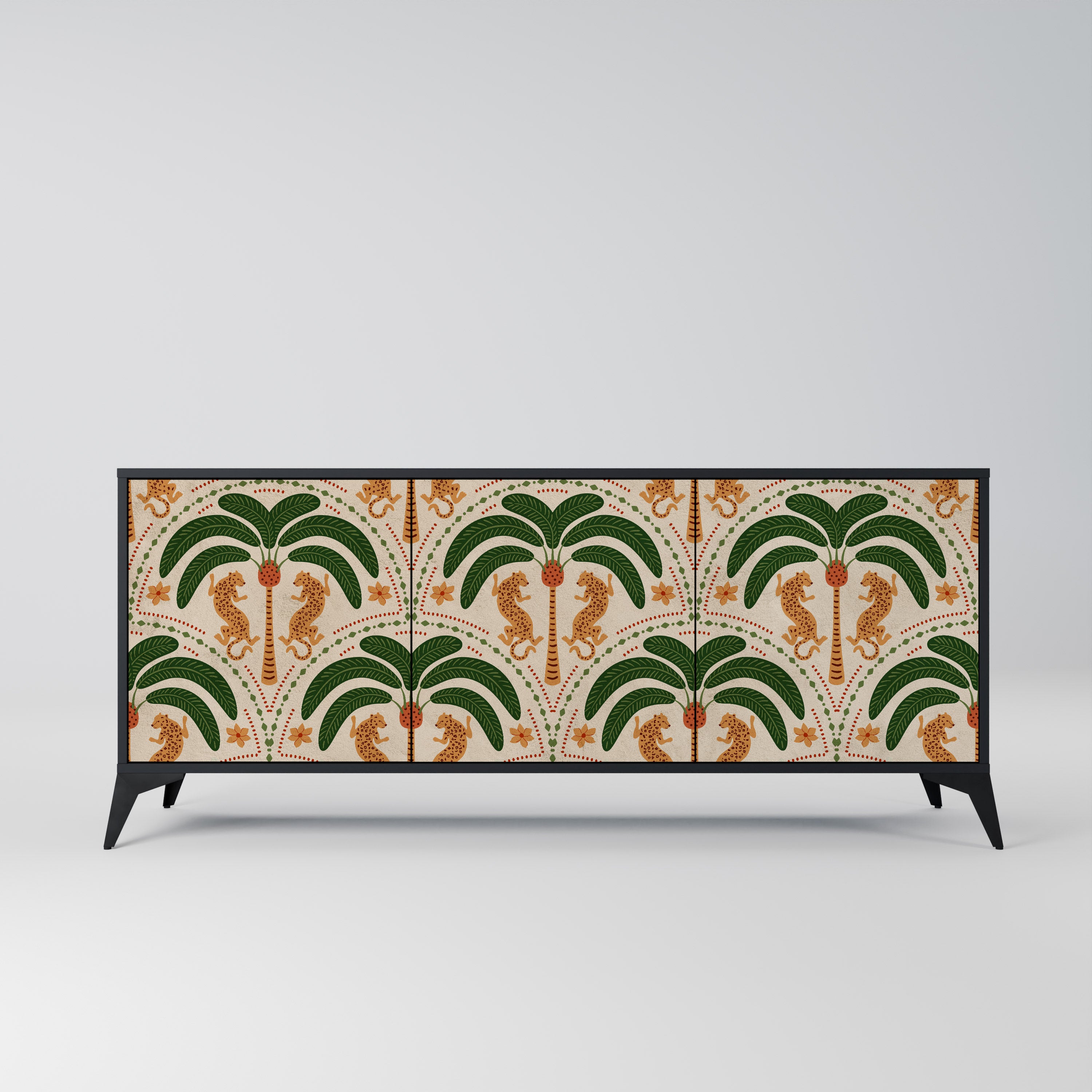 DANCING PREDATORS 3-Door Sideboard in Black Finish