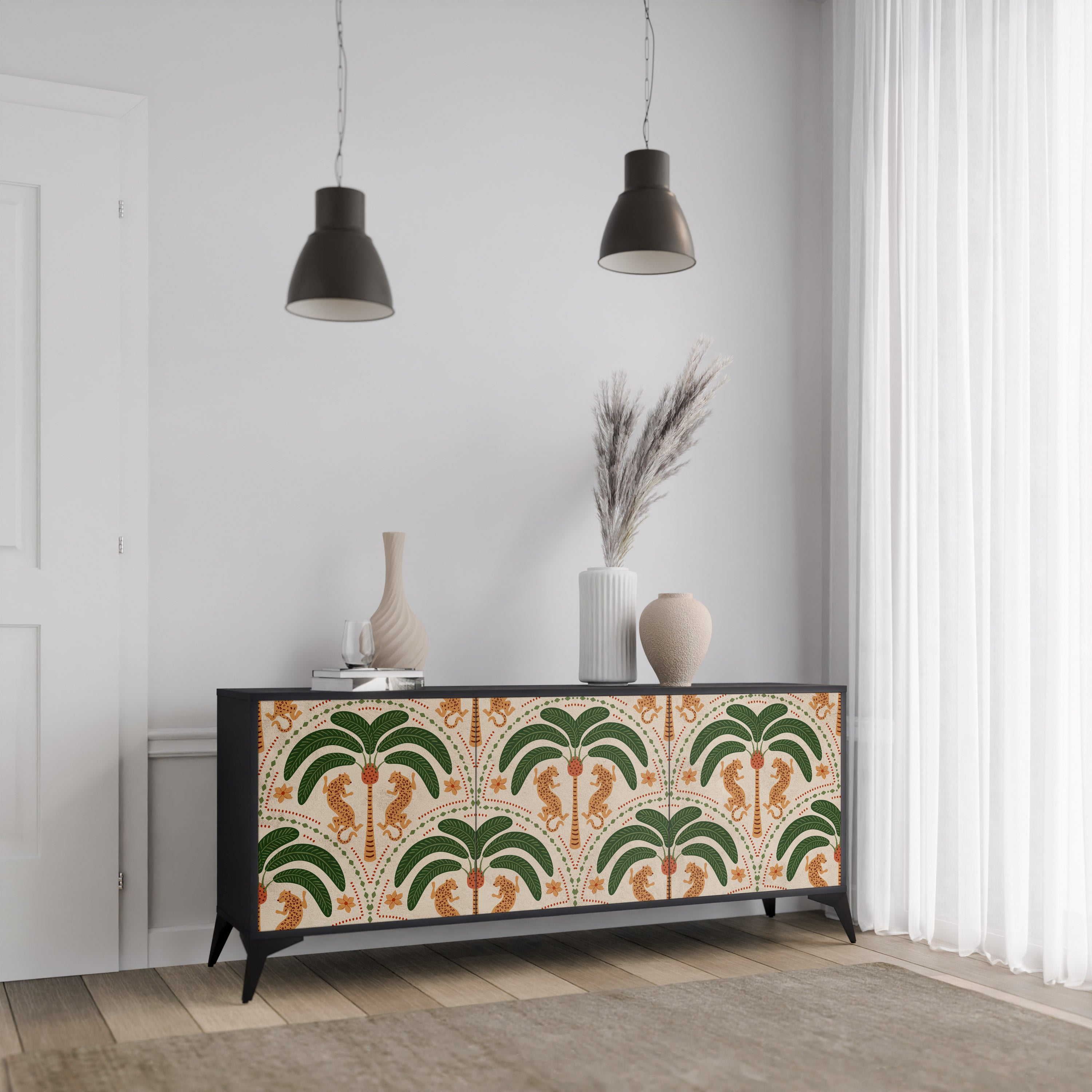 DANCING PREDATORS 3-Door Sideboard in Black Finish