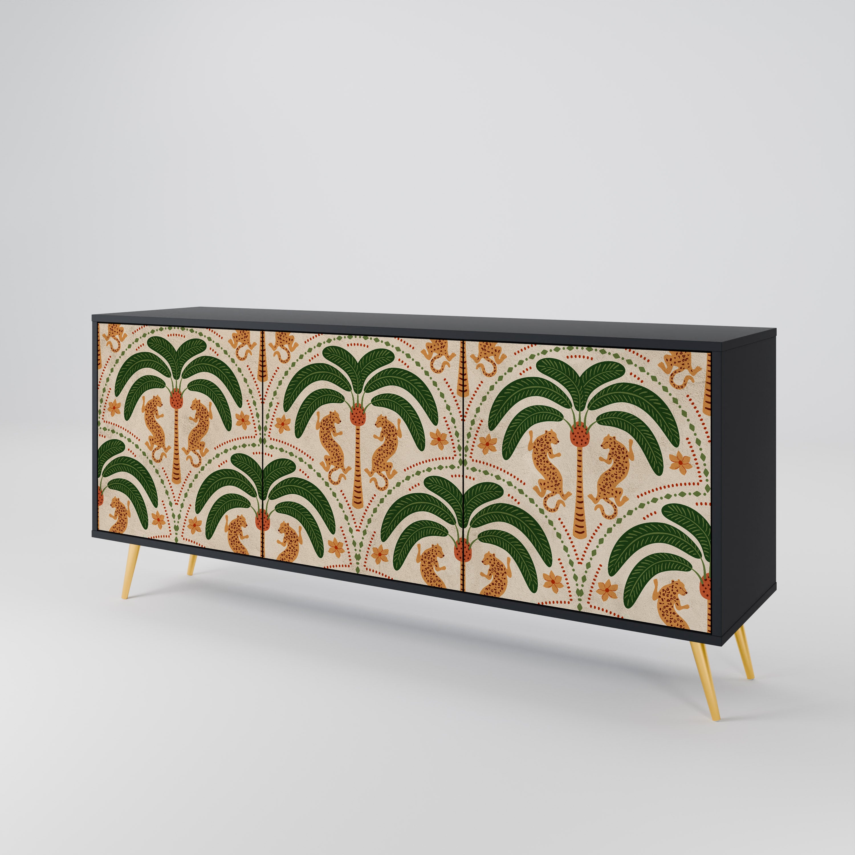 DANCING PREDATORS 3-Door Sideboard in Black Finish