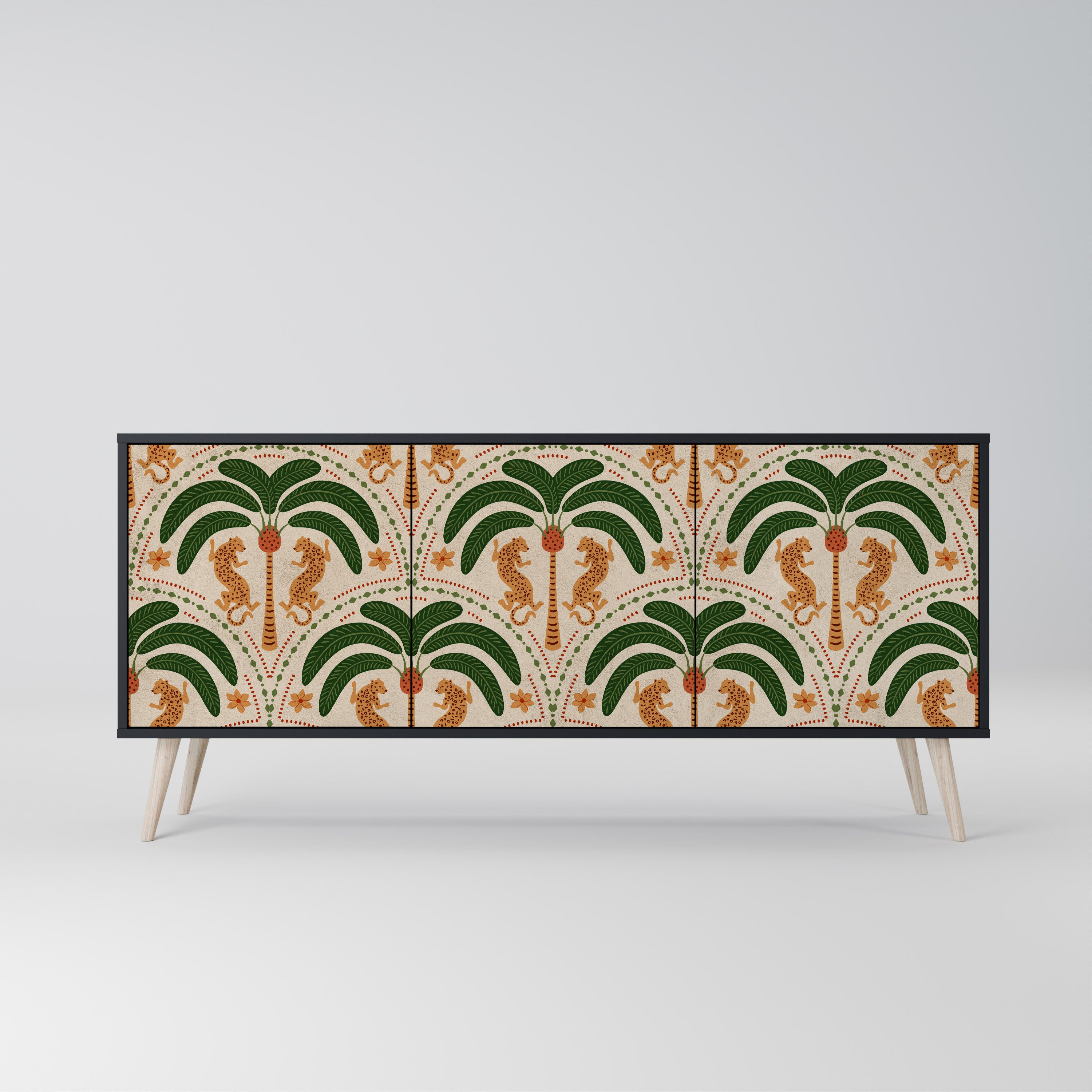 DANCING PREDATORS 3-Door Sideboard in Black Finish