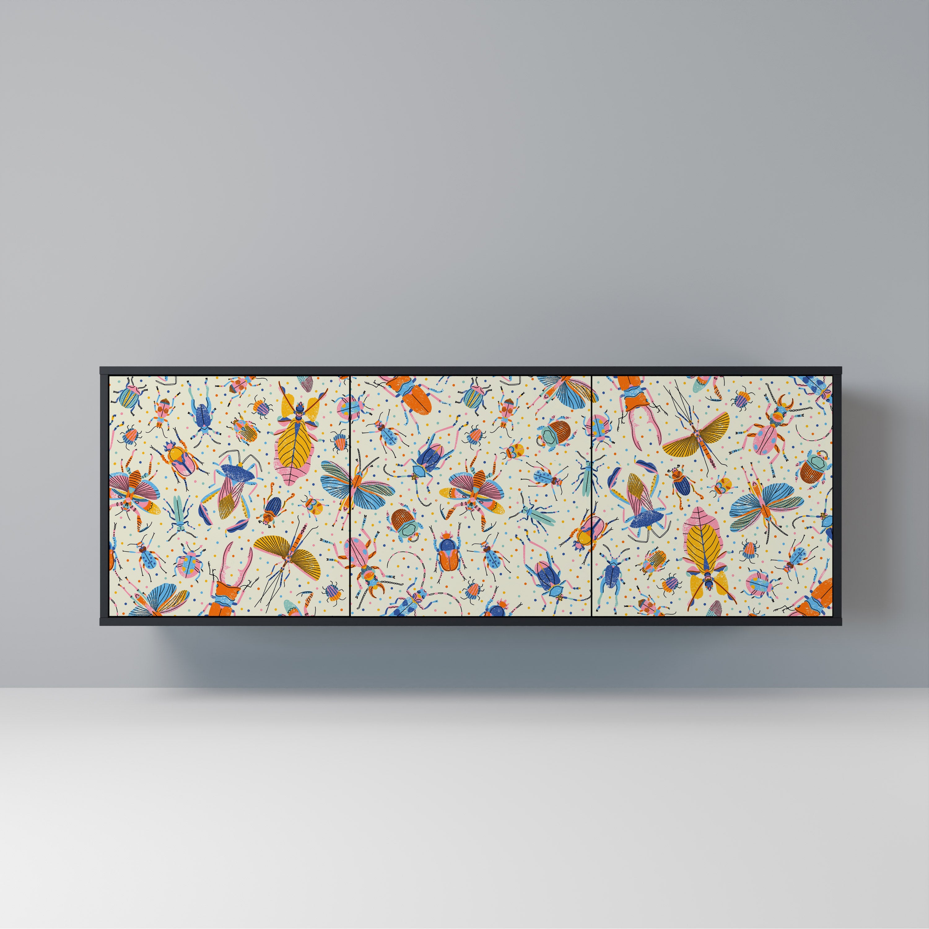 COLORFUL INSECTS 3-Door Sideboard in Black Finish