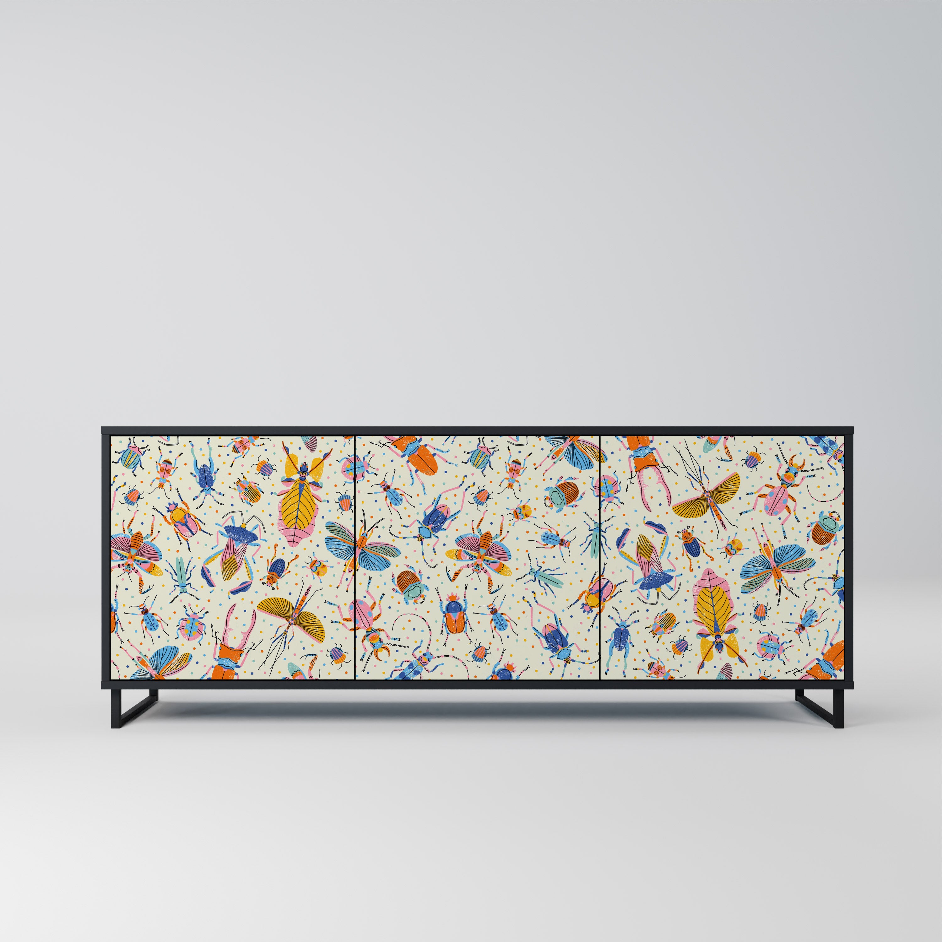 COLORFUL INSECTS 3-Door Sideboard in Black Finish