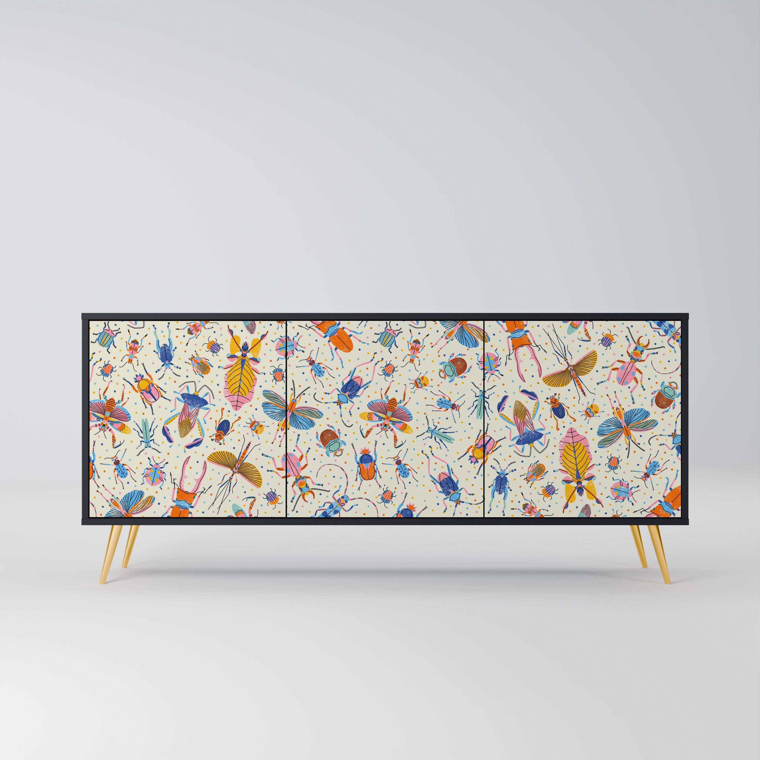 COLORFUL INSECTS 3-Door Sideboard in Black Finish