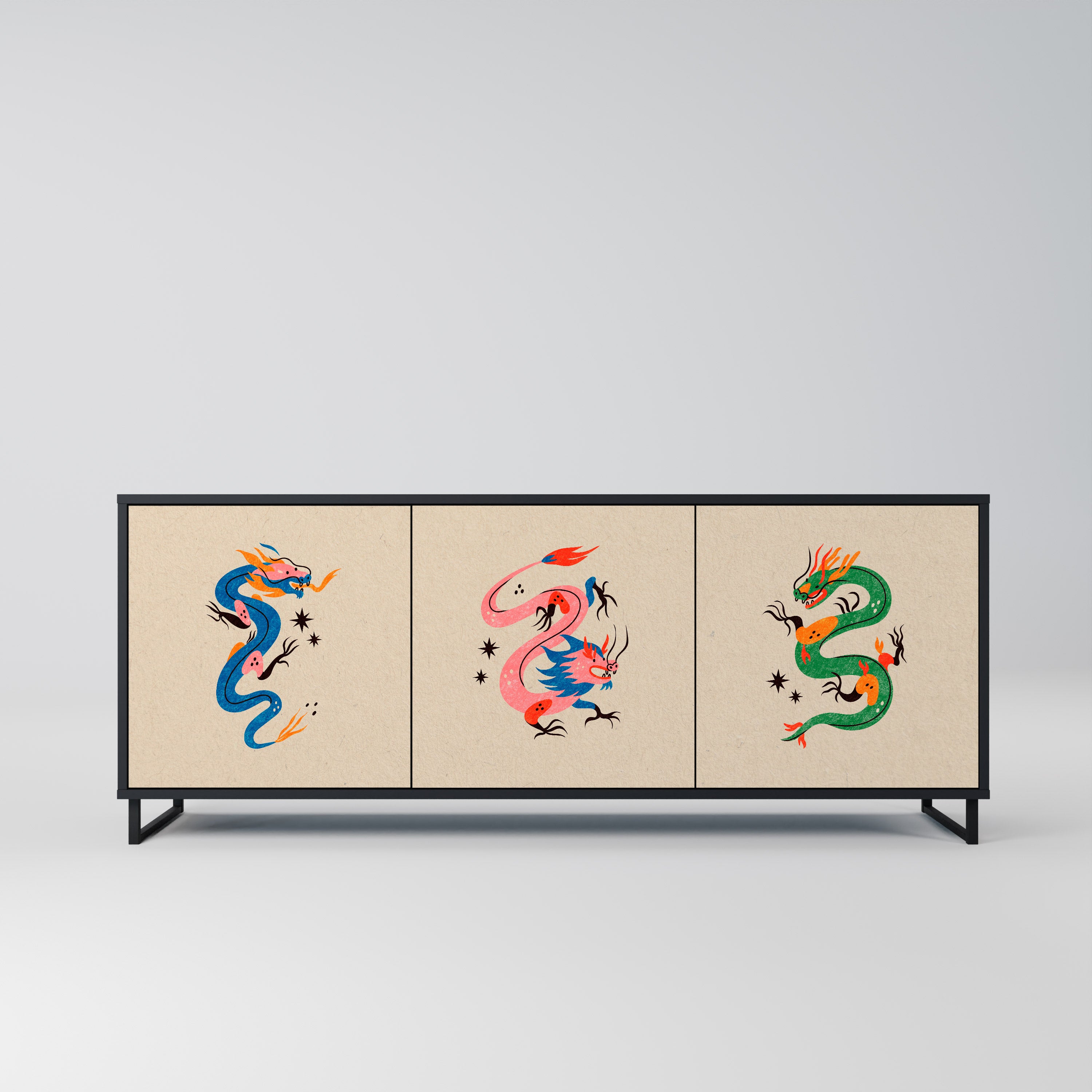 MYTHOLOGICAL CREATURES 3-Door Sideboard in Black Finish