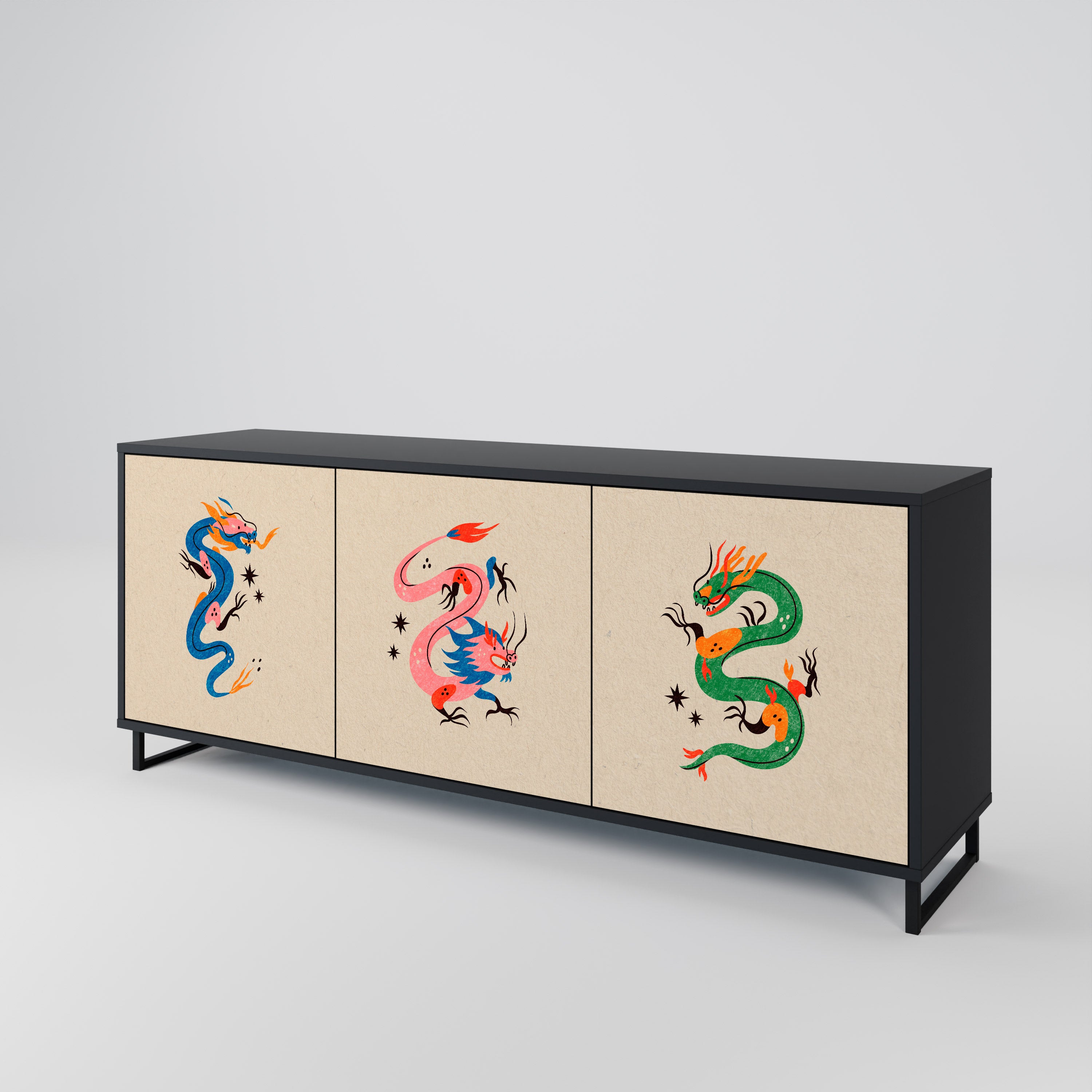 MYTHOLOGICAL CREATURES 3-Door Sideboard in Black Finish