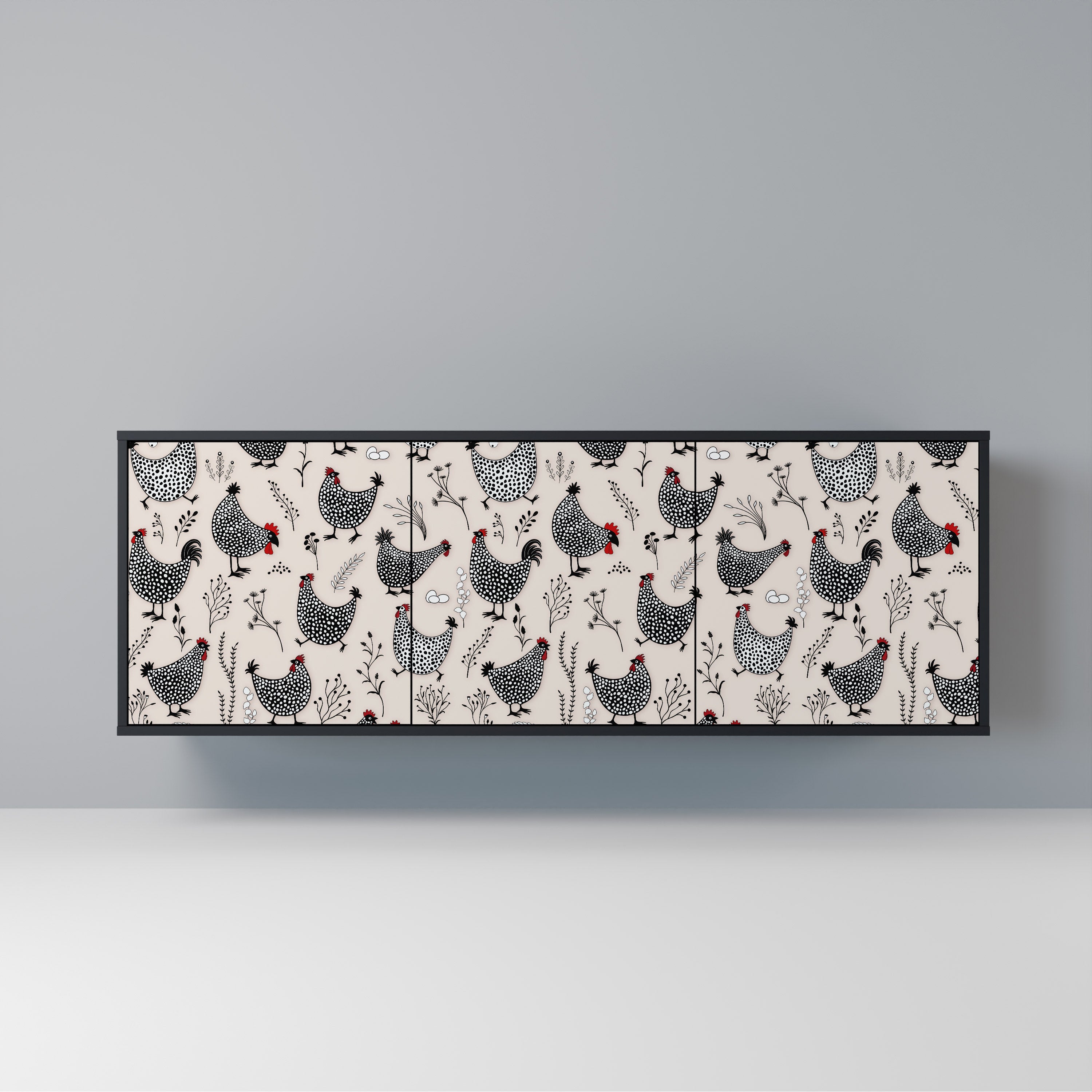 HAPPY HENS 3-Door Sideboard in Black Finish