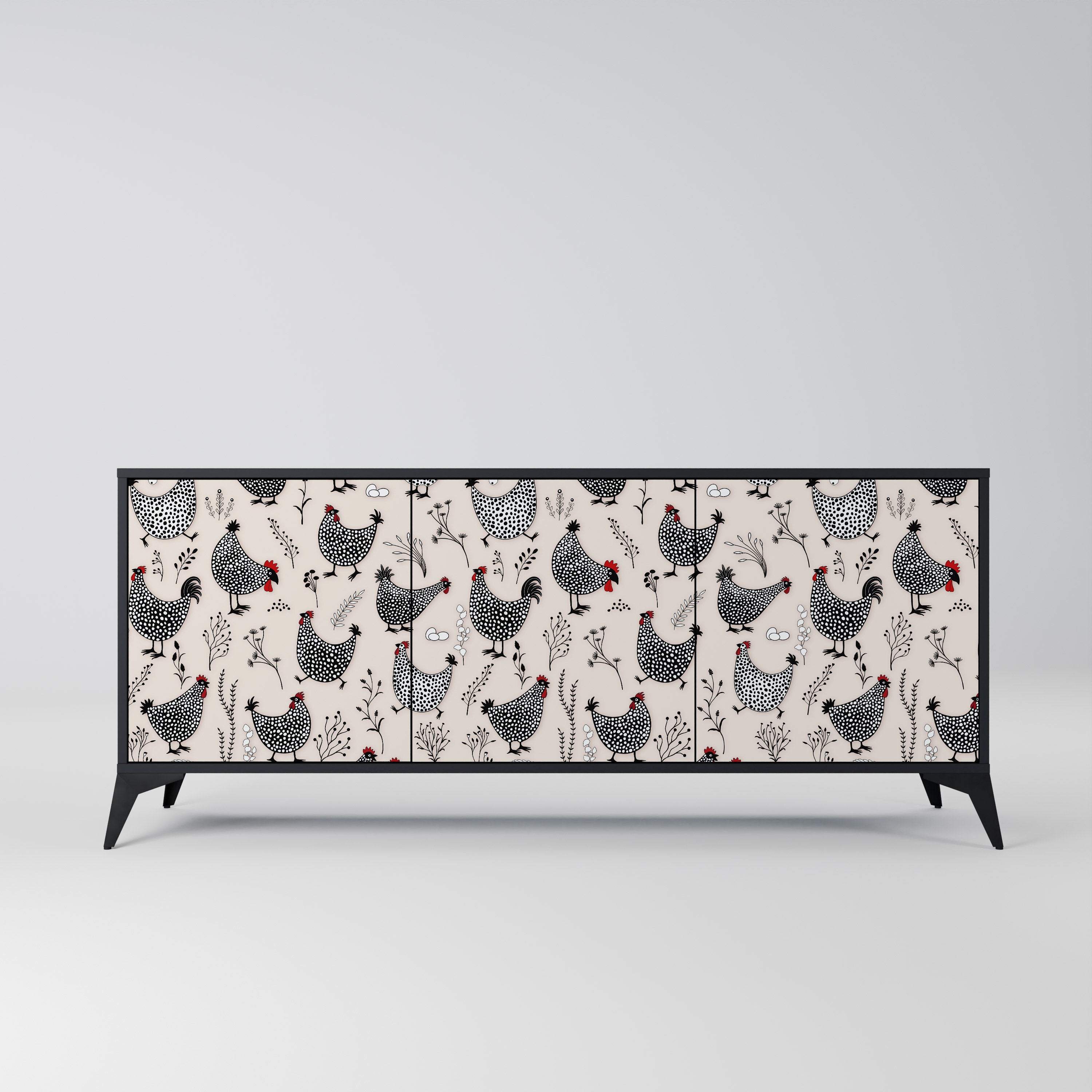 HAPPY HENS 3-Door Sideboard in Black Finish