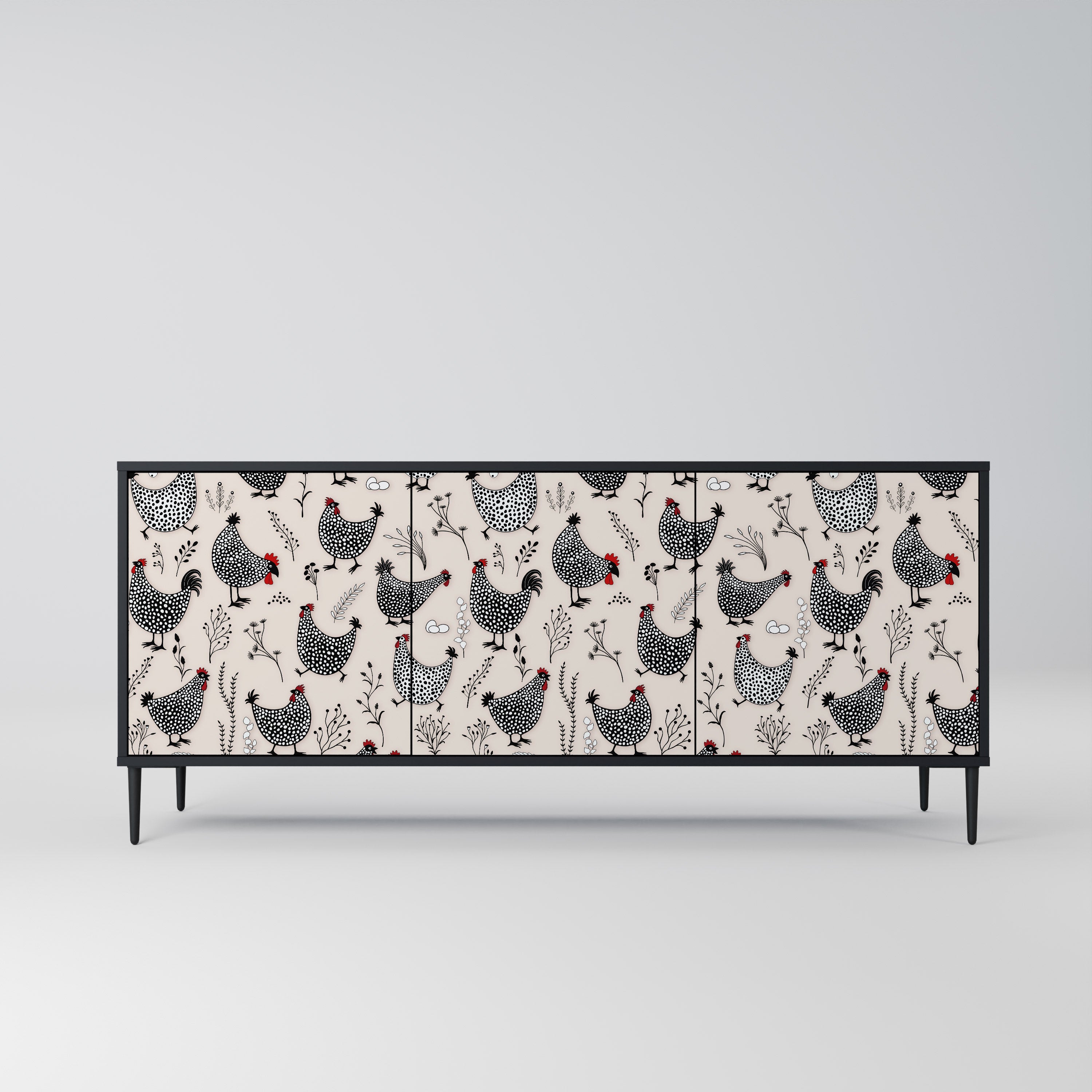 HAPPY HENS 3-Door Sideboard in Black Finish