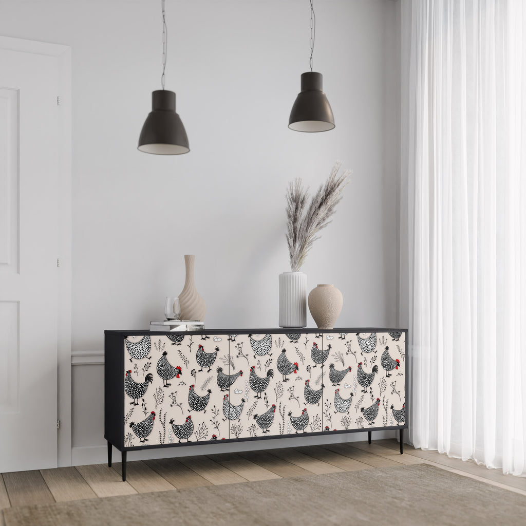 HAPPY HENS 3-Door Sideboard in Black Finish