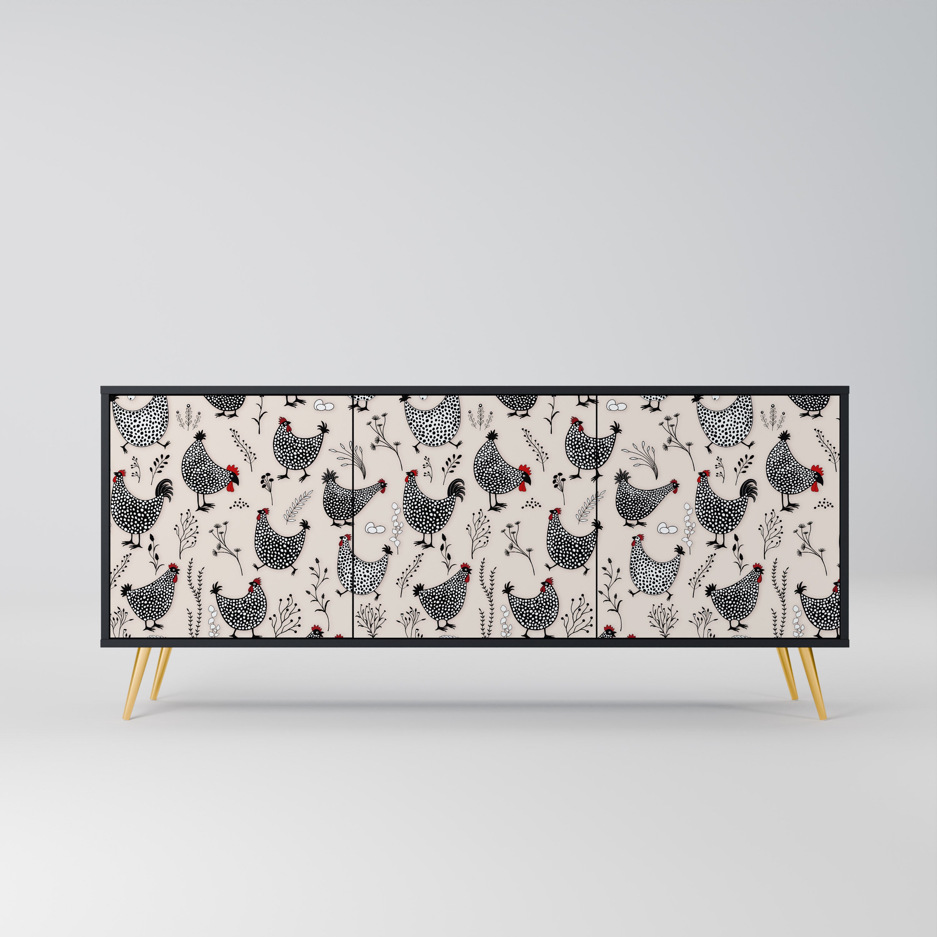 HAPPY HENS 3-Door Sideboard in Black Finish