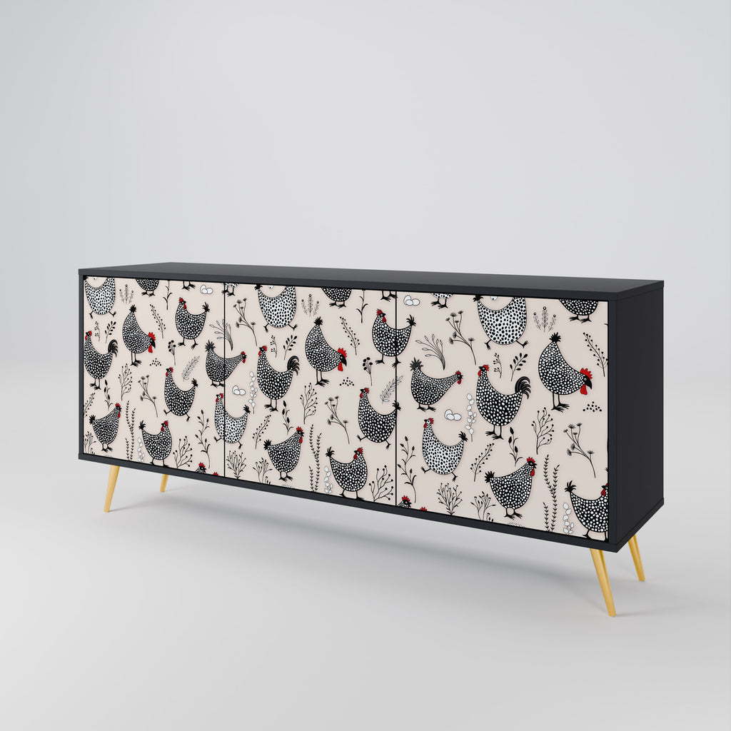 HAPPY HENS 3-Door Sideboard in Black Finish