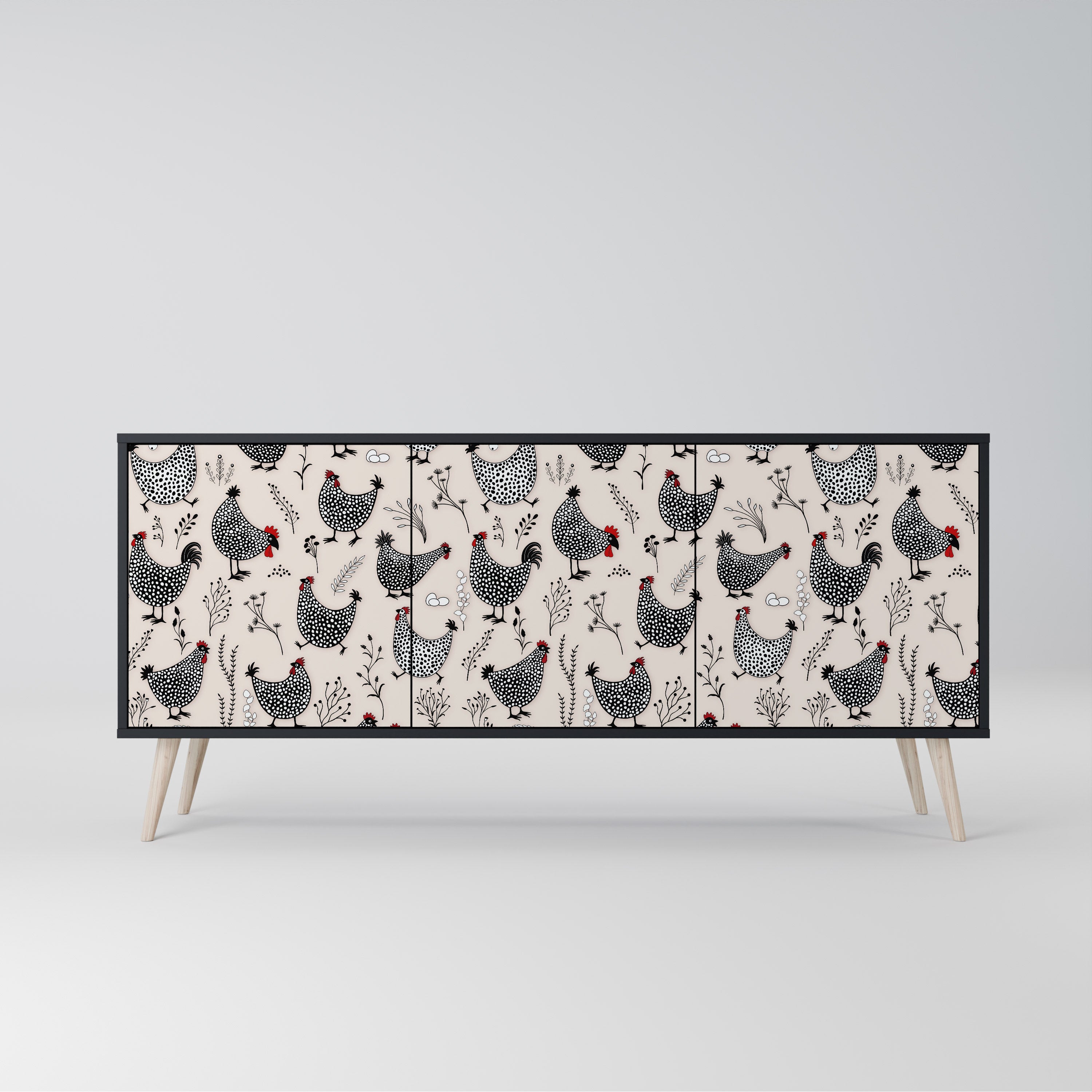 HAPPY HENS 3-Door Sideboard in Black Finish