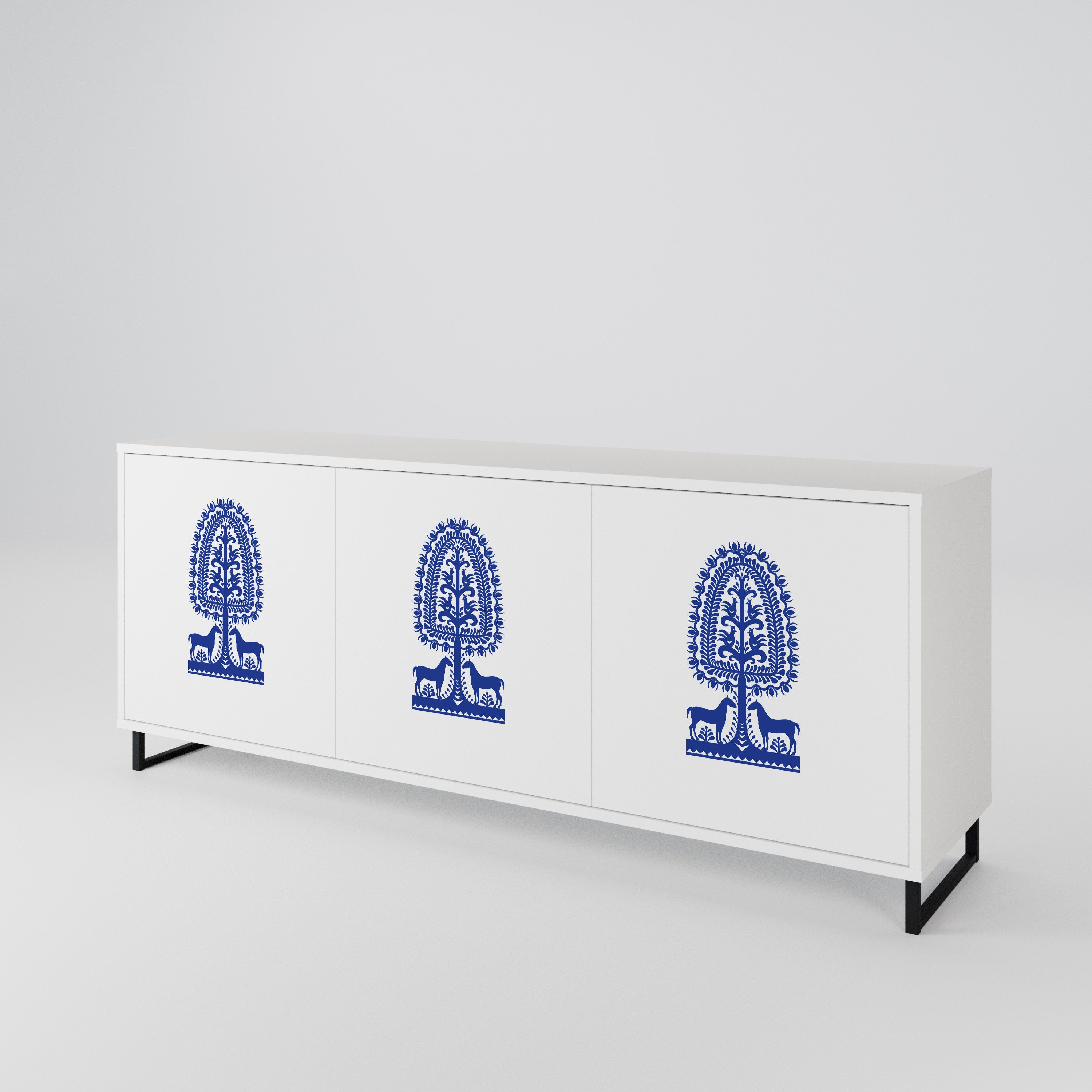 POLISH FOLK ART Aparador de 3 Puertas